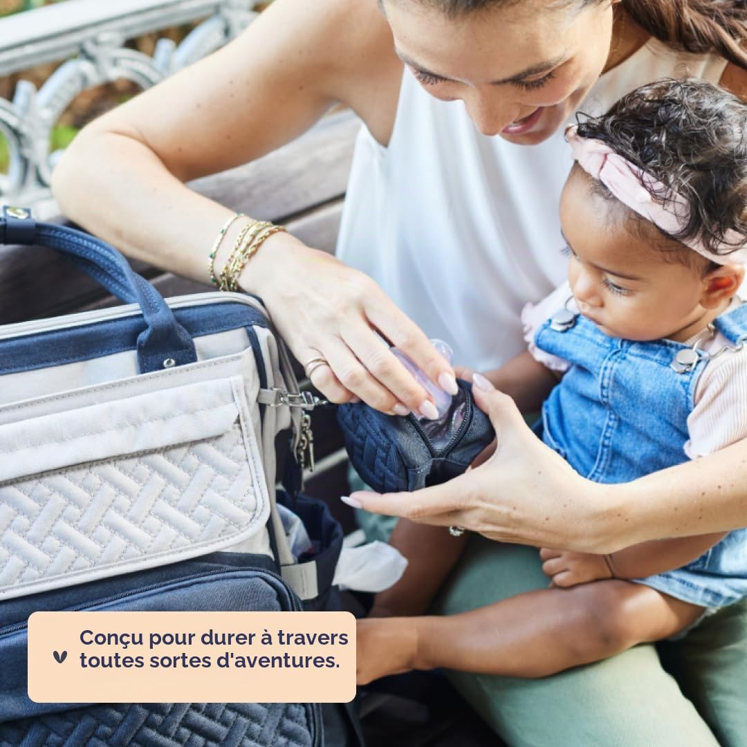 BabbleRoo Sac à Langer Bébé, Sac à Dos à Langer Grande Capacité Déperlant – Large Ouverture sur le Dessus, Tapis à Langer, Étui à Sucette Amovible, Sangles Poussette, Sac de Voyage Unisexe