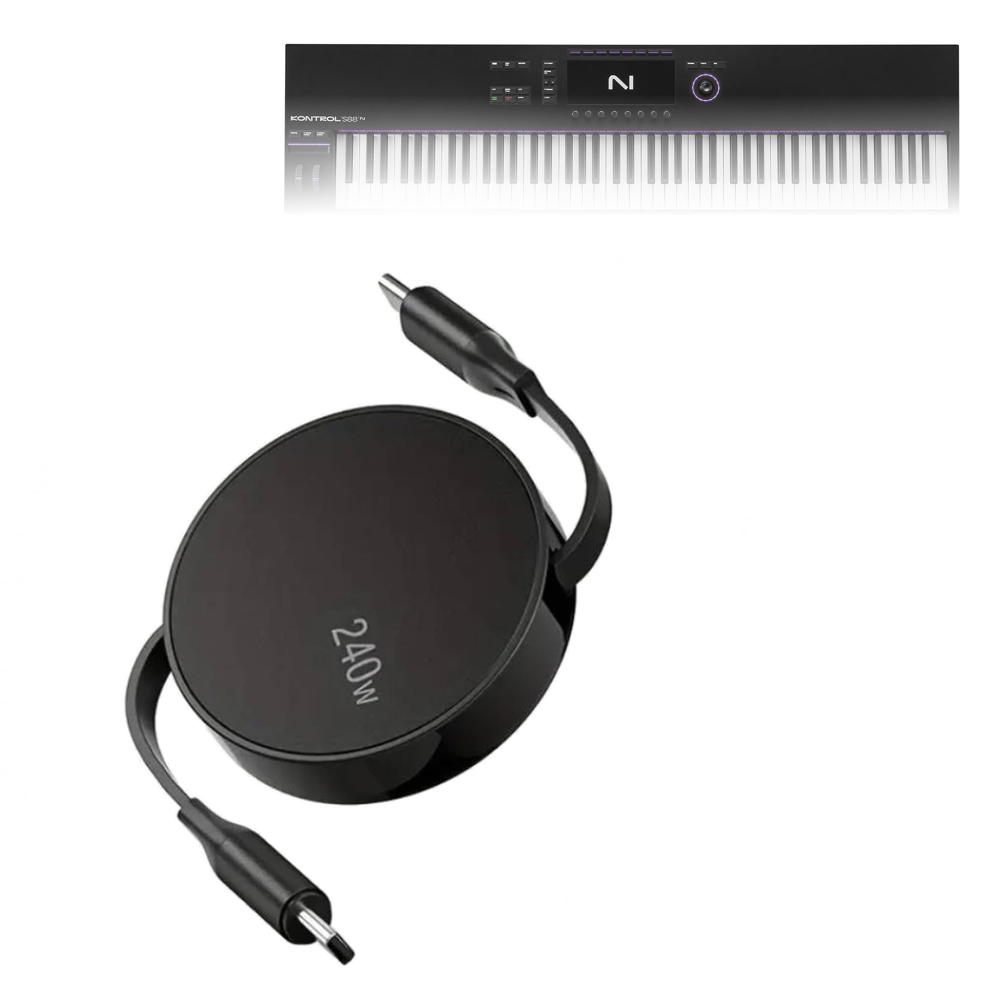 Cable Compatible with Native Instruments Kontrol S88 MK3 - PD miniSync (240W), Retractable PD 240W Portable USB Type-C Cable - Jet Black