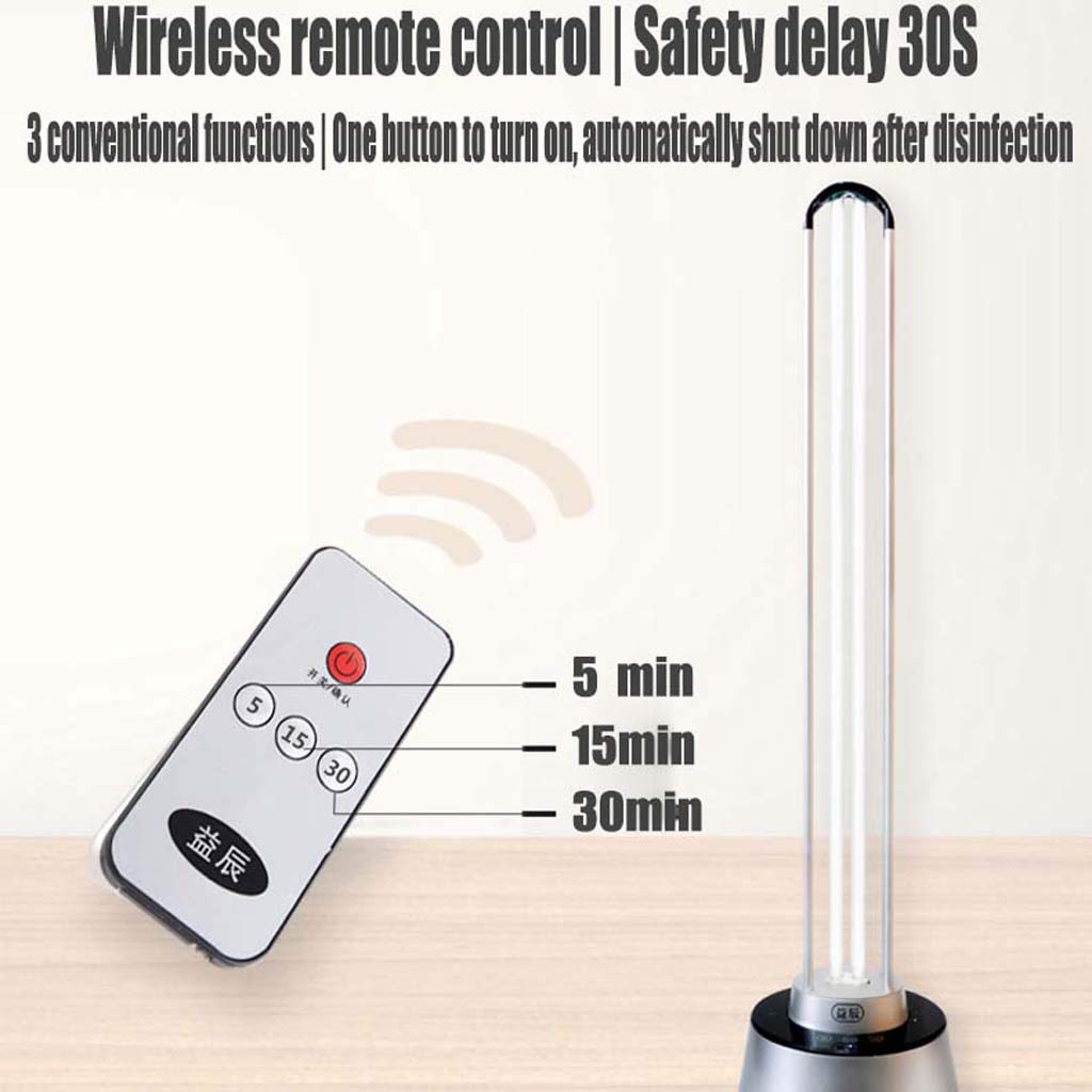 Lámpara germicida UV 150W con Control Remoto, Lámpara de desinfección móvil con ozono | Inicio Jardín de Infantes Desodorante y ácaro Púrpura Esterilización de eficacia Alta y Ligera 99.9%-Silv
