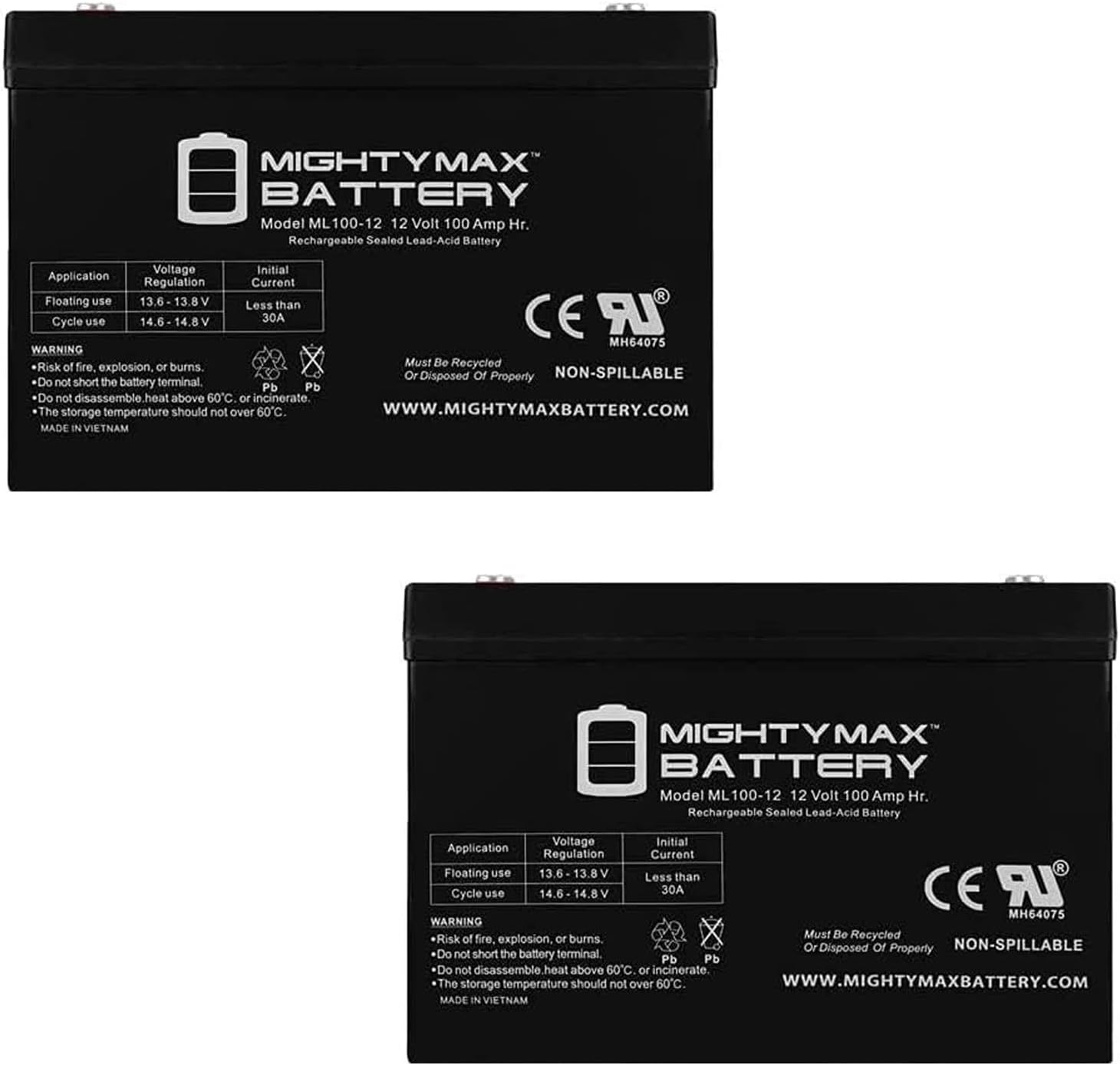 Mighty Max Battery 12V 100Ah SLA Replacement Battery Compatible with Overlander PEV - 2 Pack