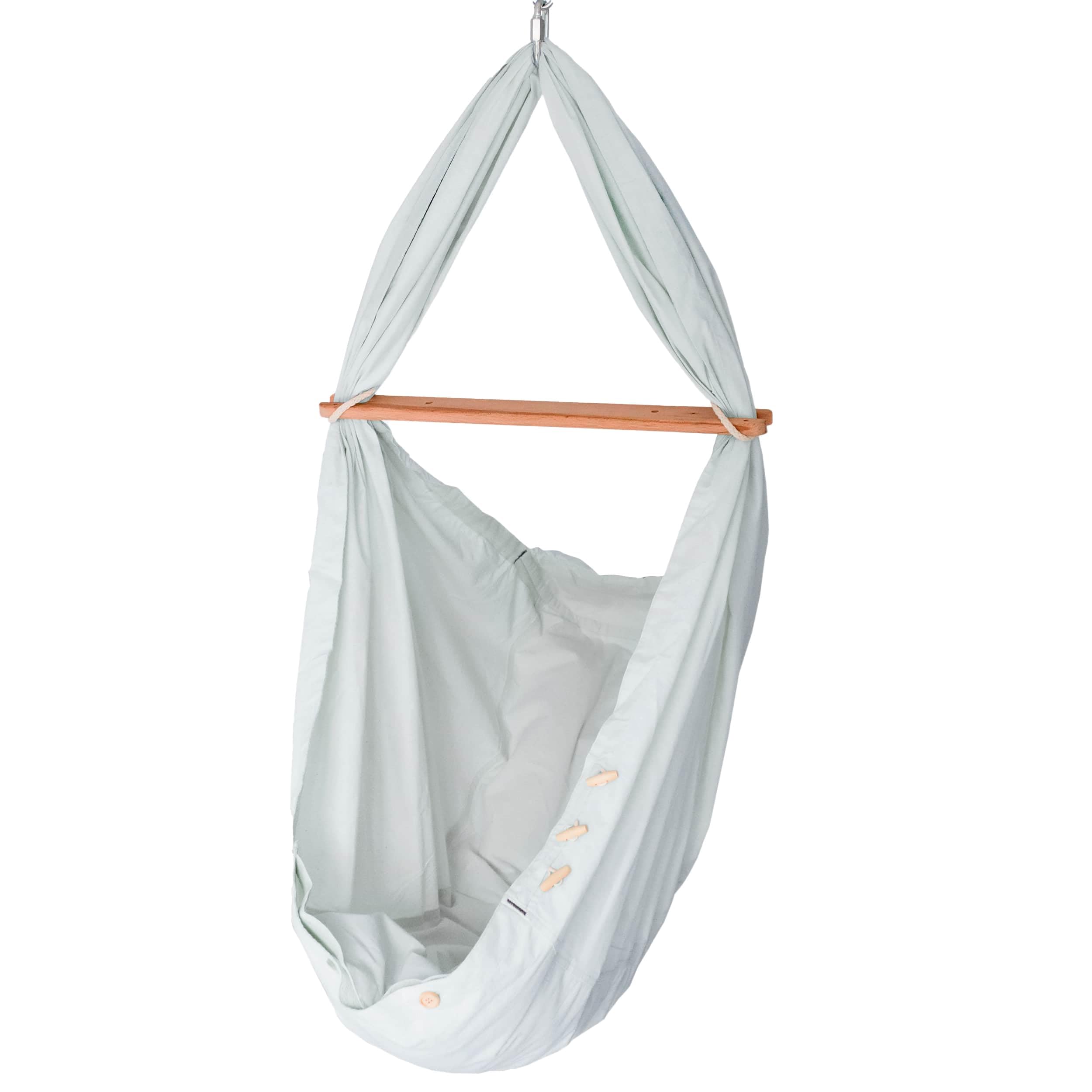 SCHMUSEWOLKE Federwiege Bio Air Grey - Set mit Türklammer - Hängematte für Babys ab Geburt und Kleinkinder - Bio-Baumwolle - Mit Schafwollmatratze