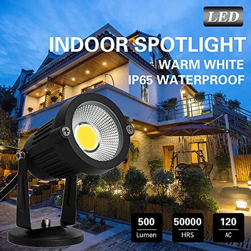 Eaglod 5W Led Spotlight Lamp, Indoor Spot Lights For Plants Uplights Accent Lighting,120V Landscape Lights Warm White Up Light 6Ft Cord With Us 3 Prong (2 Pack Base And Stake Included) #TOP1