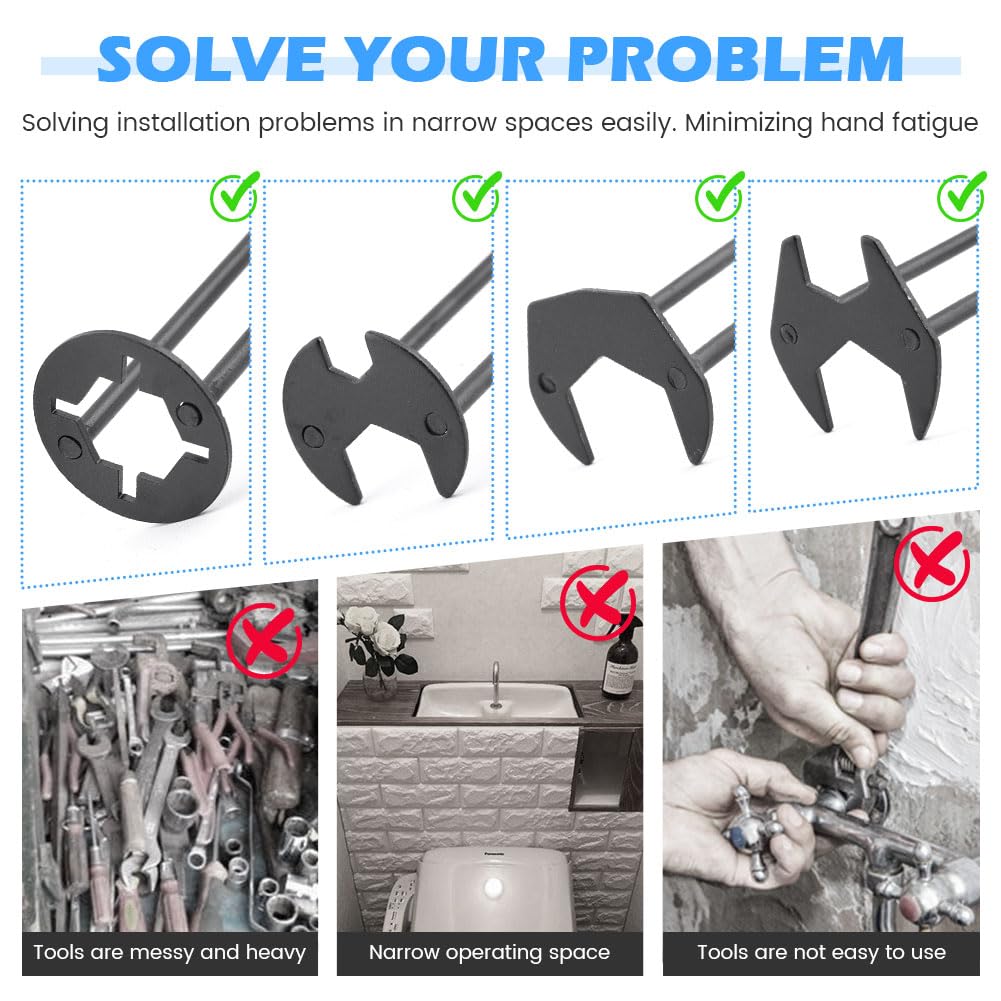 Juego de 2 llaves de lavabo multifuncionales, herramienta de llave para cocina, baño, espacios reducidos, llave de lavabo, no es un modelo universal