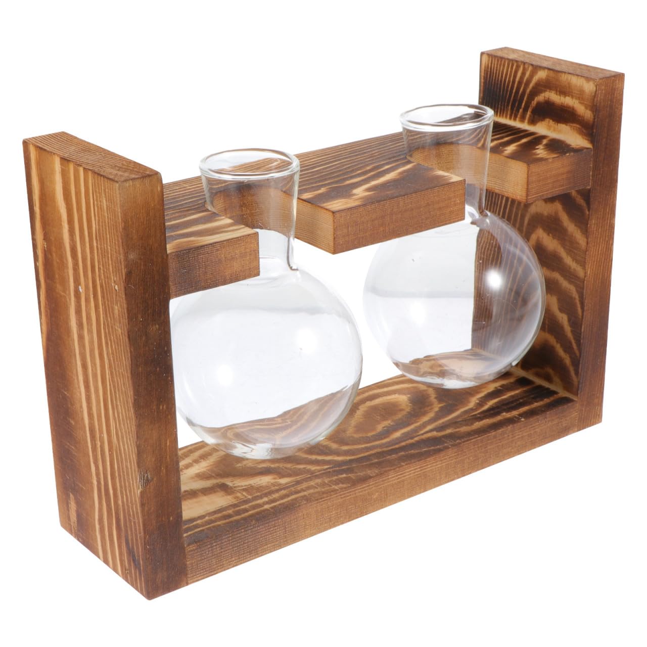 Jarrón de Vidrio Hidropónico con Soporte de Madera para Decoración de Mesa y Cocina