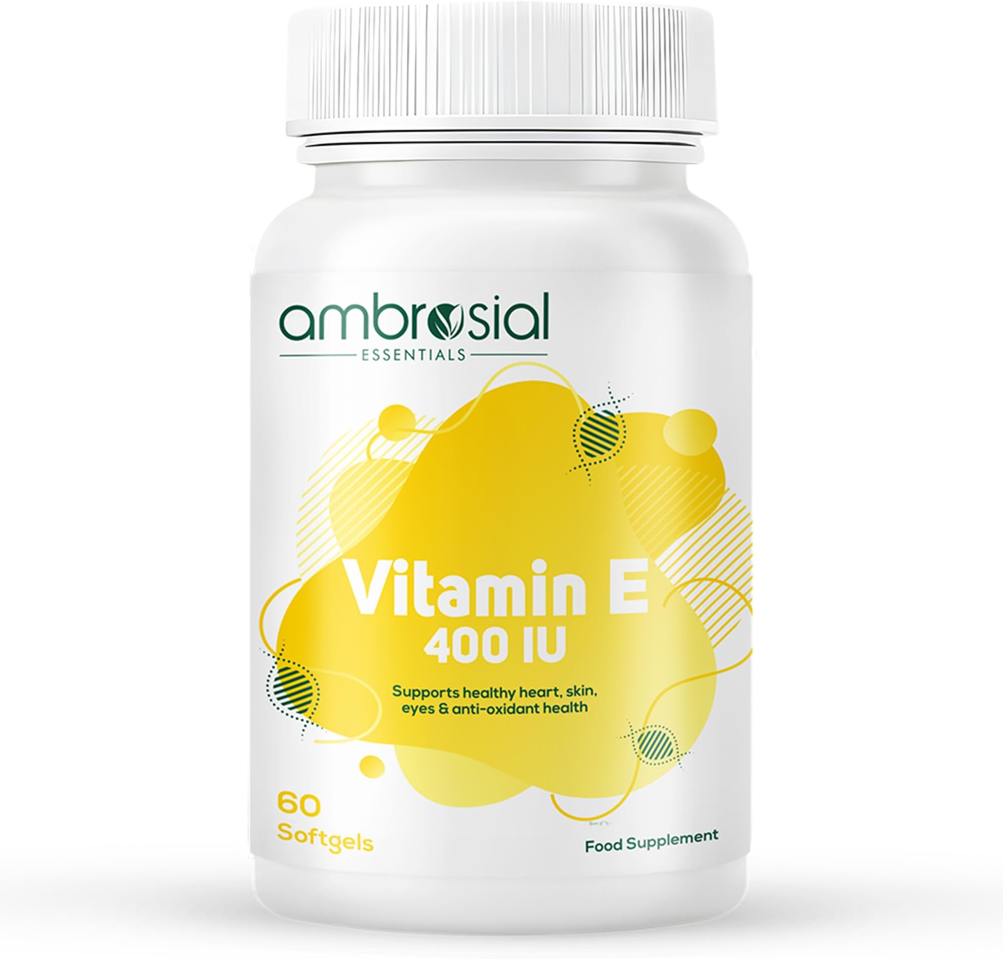 Ambrosial Vitamin E 400 IU Softgels – High Strength Vitamin E Supplement for Skin, Face, Hair & Nails – Natural Oil, Highly Absorbable – Daily Antioxidant Support – 60 Softgels (2 Months Supply)