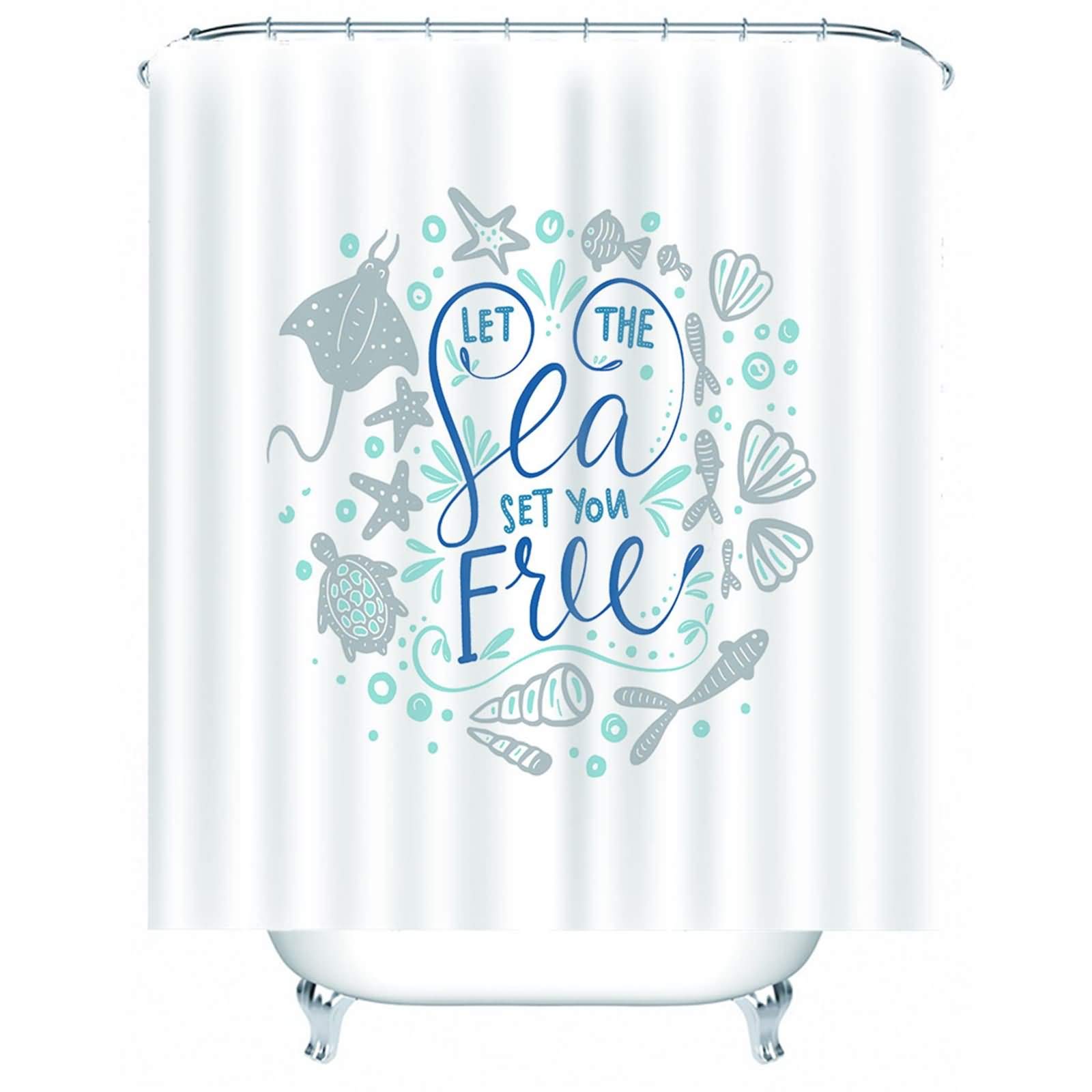 Rideau douche design 220x180 grand format rideau baignoire tortue mer bleu blanc
