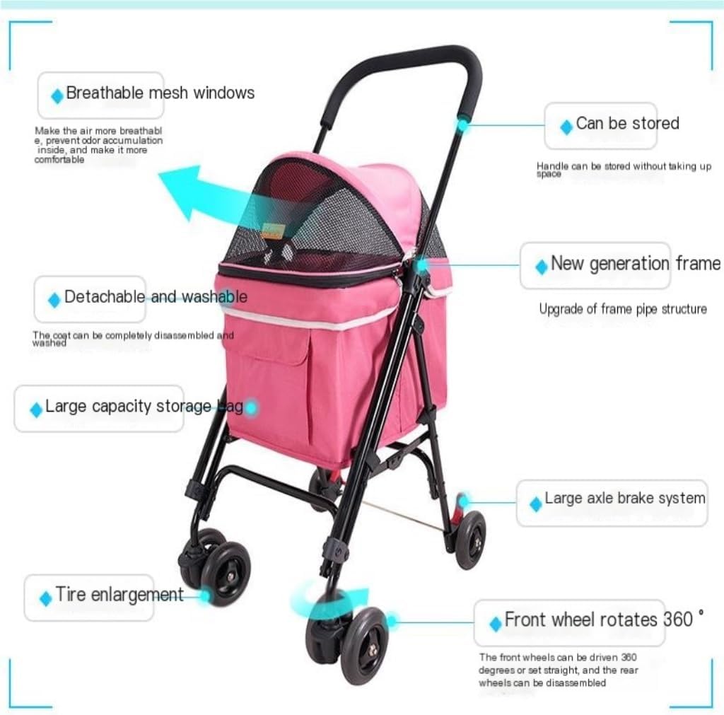 Pet Strollers Pet Stroller with Adjustable Handle, Puppy Stroller, Cat Stroller, Multifunctional Lightweight Stroller Pet Stroller Medium(Blue)