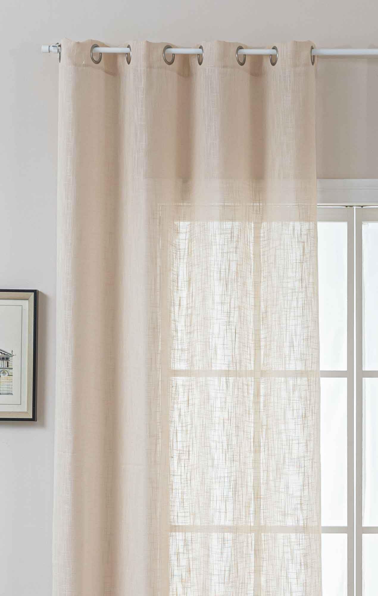 Gardinenbox Seoul 2024110 Curtain Eyelets Coarse Fibre H x W 245 x 140 cm Beige Eyelets Linen Look Structure Plain Semi-Transparent Opaque