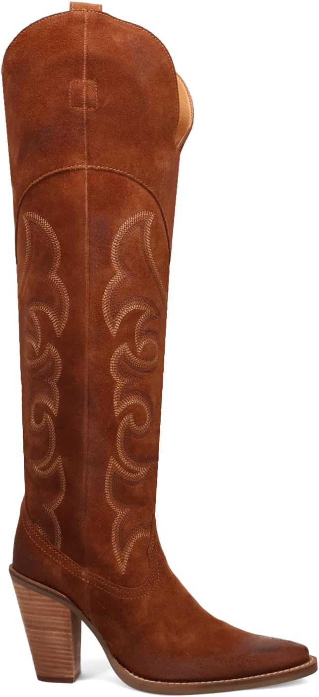 Dingo Womens Primadonna Embroidered Snip Toe Zippered Casual Boots Over the Knee High Heel 3" & Up - Orange