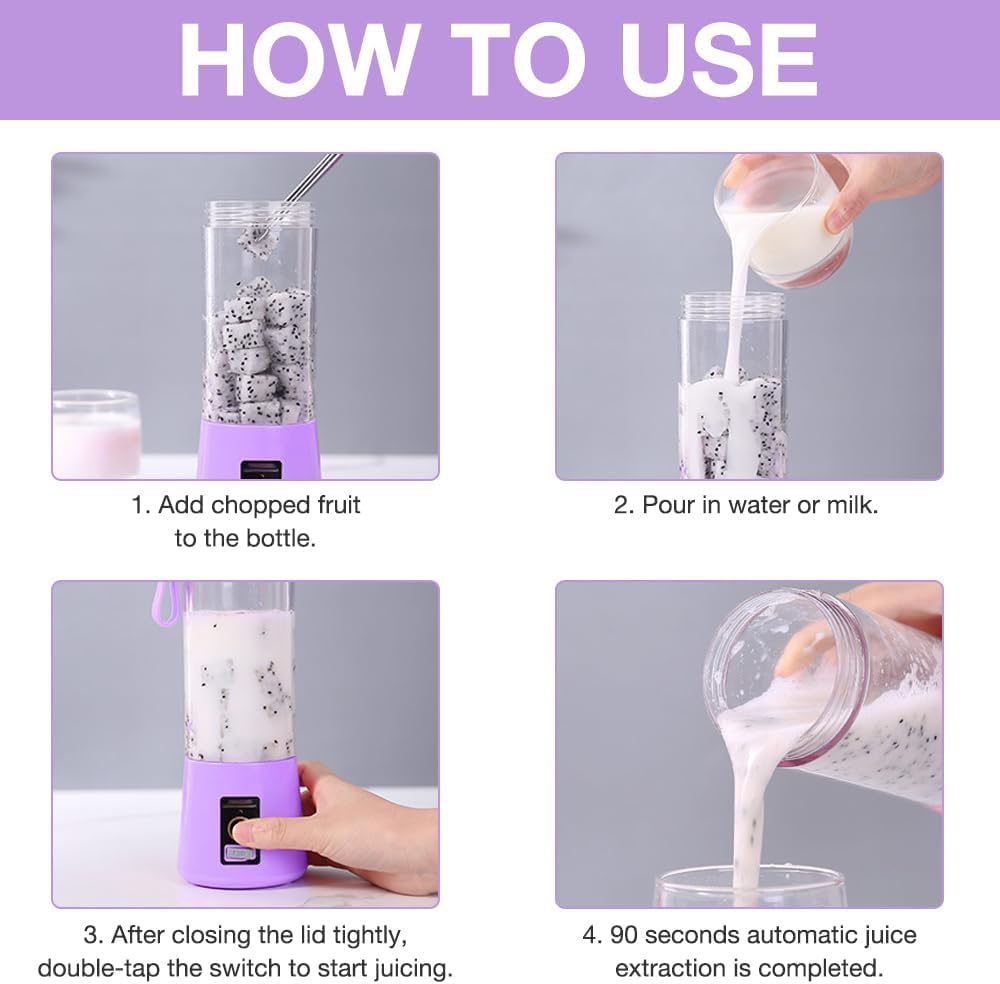 Frullatore Portatile USB Mf ArtShop - 380ml, 6 Lame Acciaio, Blu - Foto 5