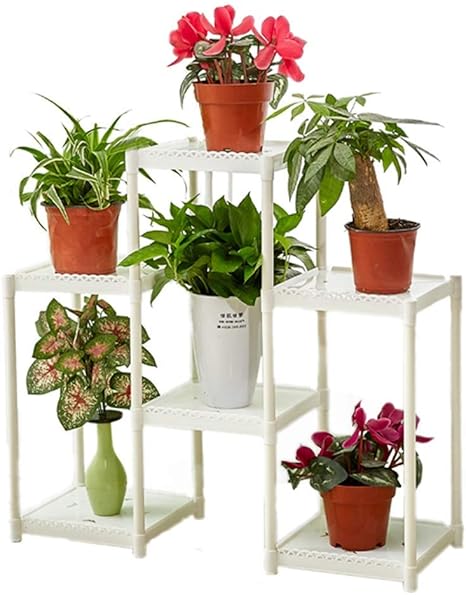 Amazon Co Jp フラワースタンド 花は マルチレイヤ屋内リビングルームの花は蘭が床バルコニーフレーム80x75cmスタンドハンギングスタンド カラー ホワイト 園芸ラック Color White ホーム キッチン