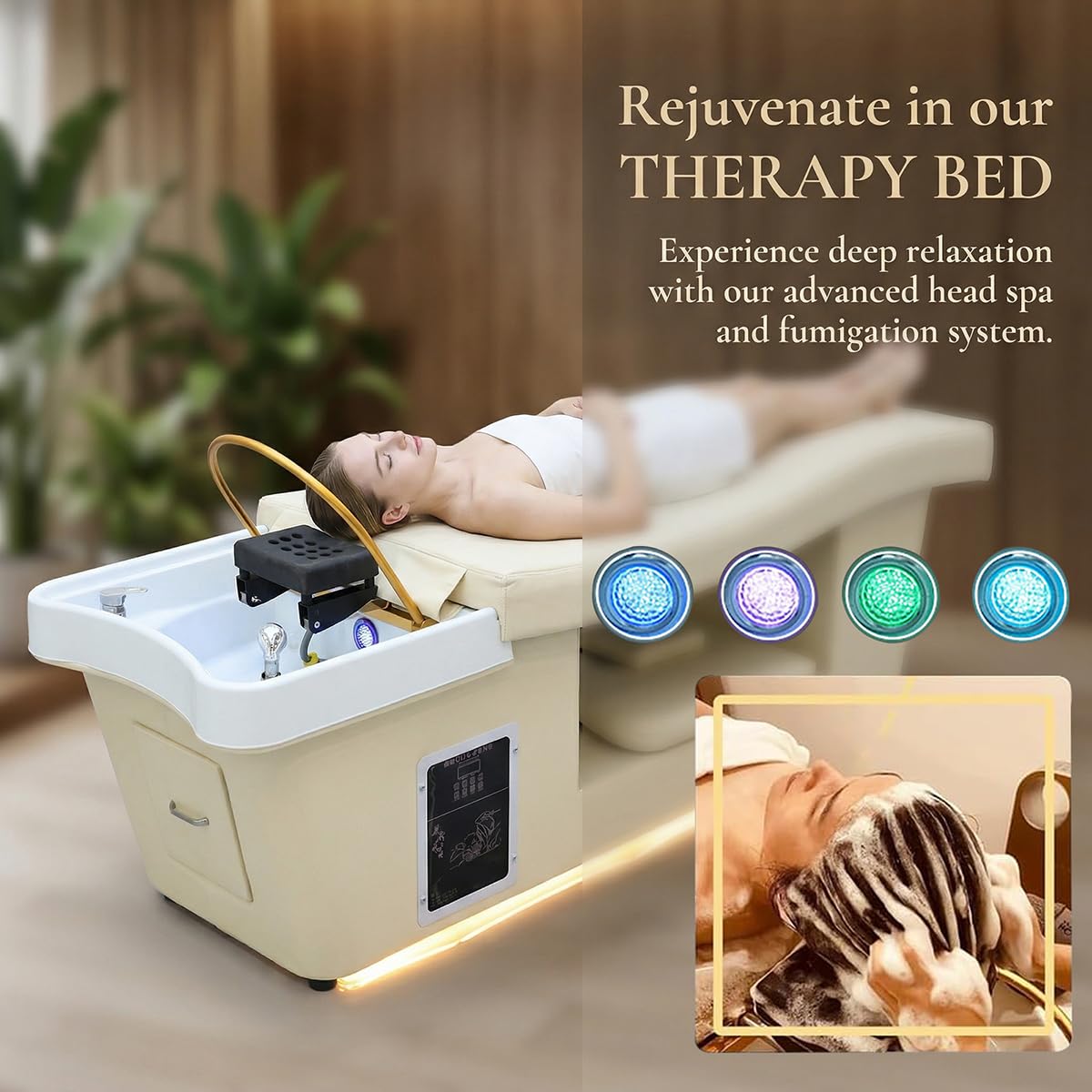 Table de Massage avec Bol en Acrylique et Fumigation pour Spa et Salon de beauté