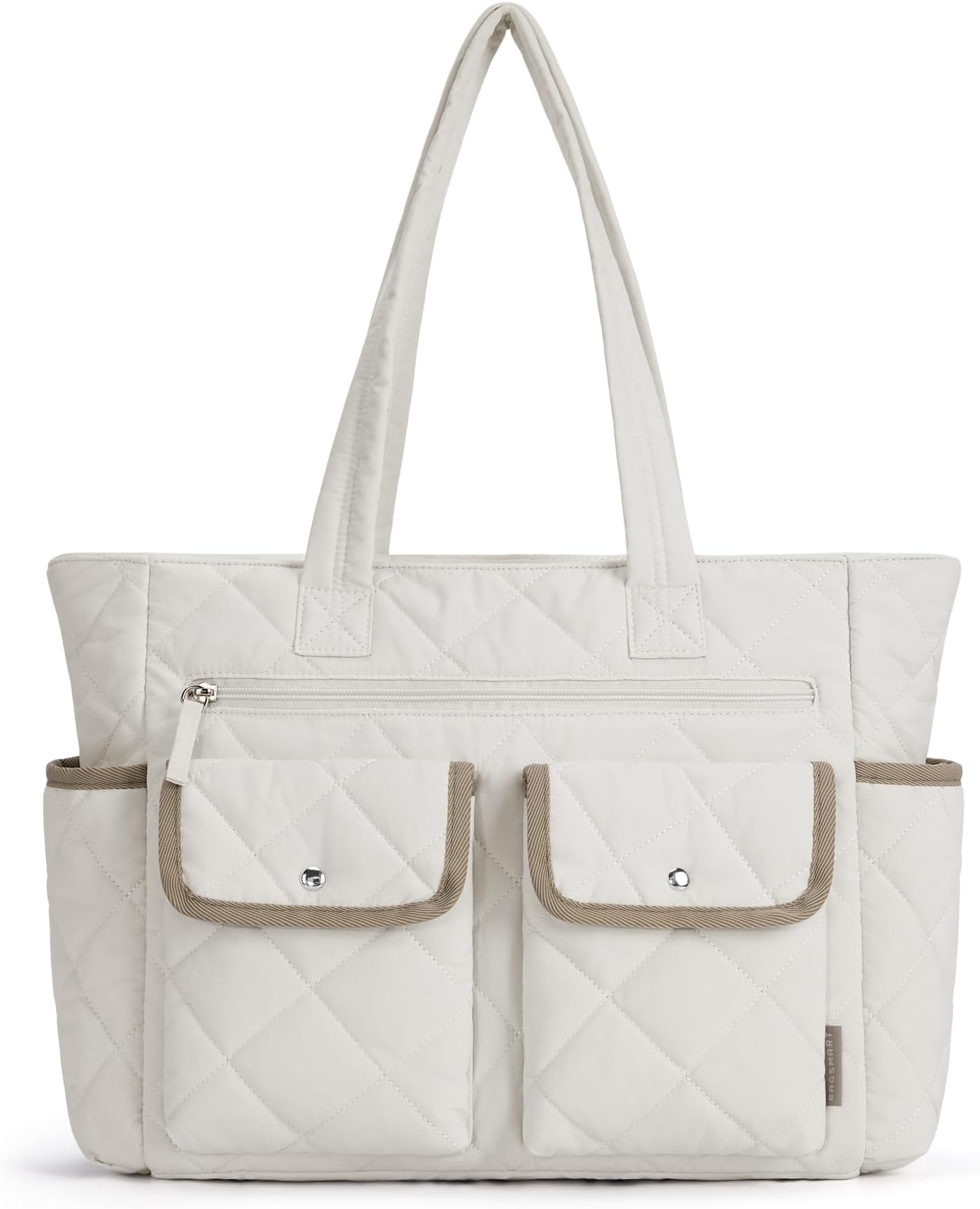 BAGSMART Tote Bag for Women, Tote Bag for Travel with Multi-Pocket, Large Puffy Shoulder Bag Handbag Quilted Shoulder Bag Handbag for Travel, Work, Beach, Gym, Shop (Beige)