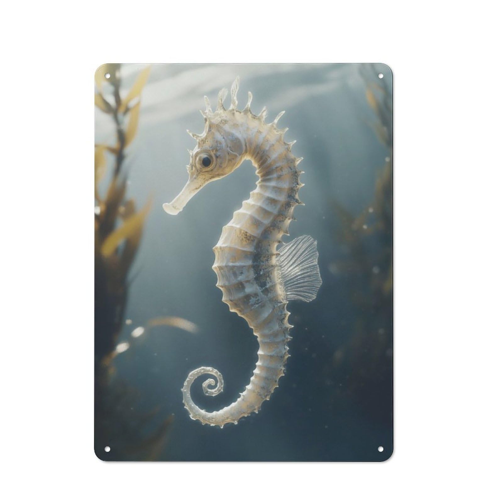 Junmoney White Seahorse Underwater Metal Wall Plaque With Design 40X30cm, Old Fashioned Vintage Wall Decor For Living Room, Hallway, Kitchen Or Cafe