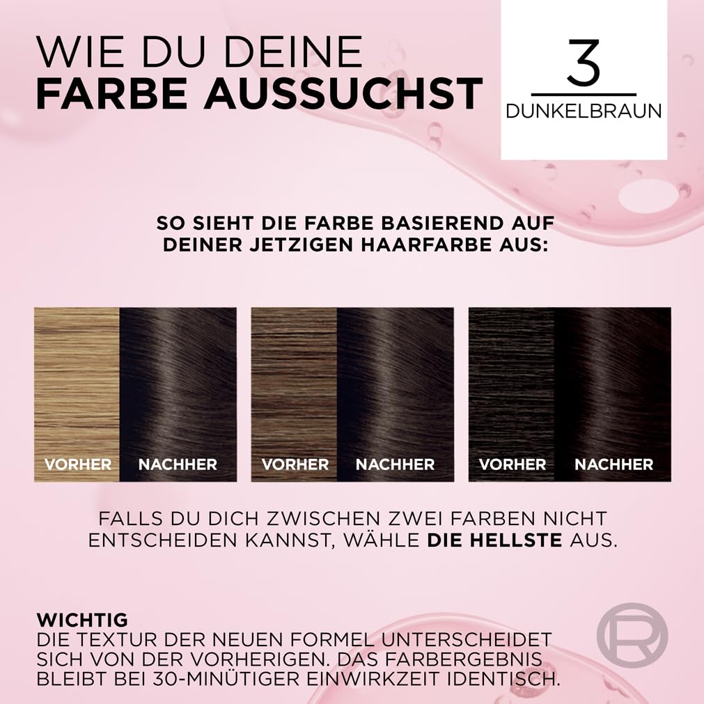 L'Oréal Paris Permanente Haarfarbe, 100% Grauhaarabdeckung, Haarfärbeset mit Coloration, Shampoo und 3-Fach Pflege Creme Farbe, Excellence Creme, 3 Dunkelbraun, 3 x 268 g