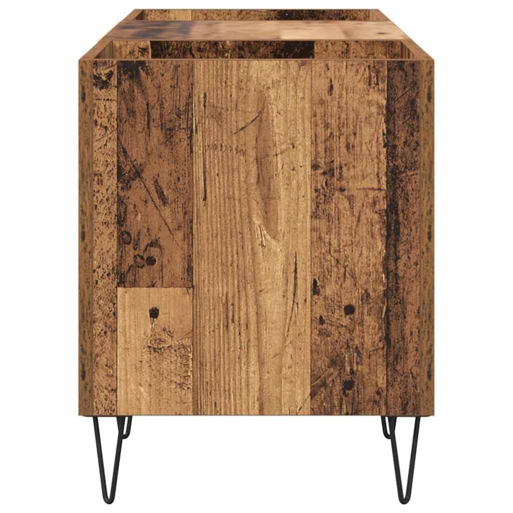 Hothingwell Mobile porta vinili in legno vecchio 121x38x48 cm, scaffale per dischi in legno ingegnerizzato con ante e ferro, mobile contenitore con 2 ripiani per soggiorno, stile moderno