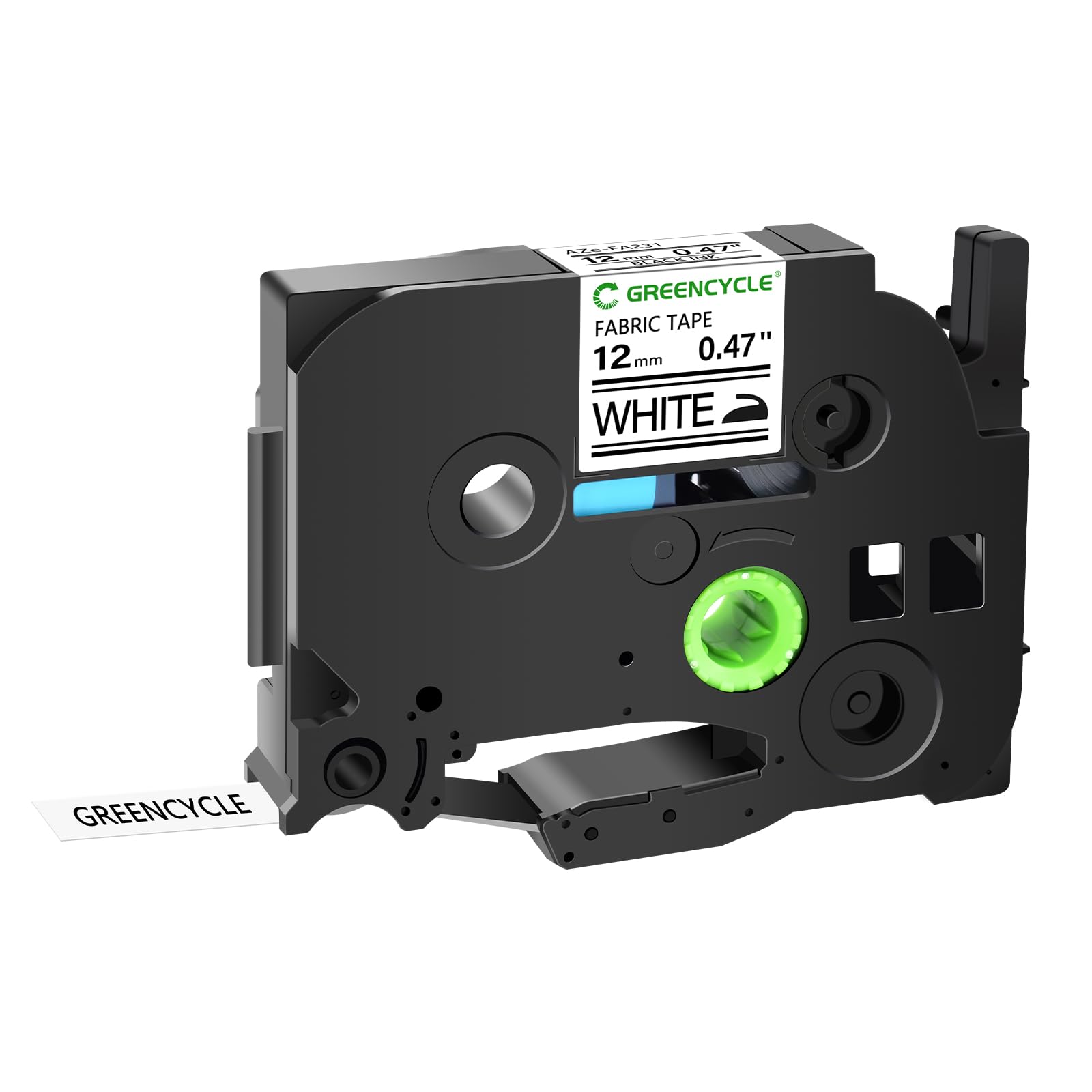 GREENCYCLE 20 Pack Iron On Fabric Clothing Label Tape Compatible for Ptouch TZe-FA231 TZ-FA231 AZE-FA231 1/2 inch 12mm 0.47 Black on White Tape for PT-2430PC PT-2700 PT-2730 PT-2730VP