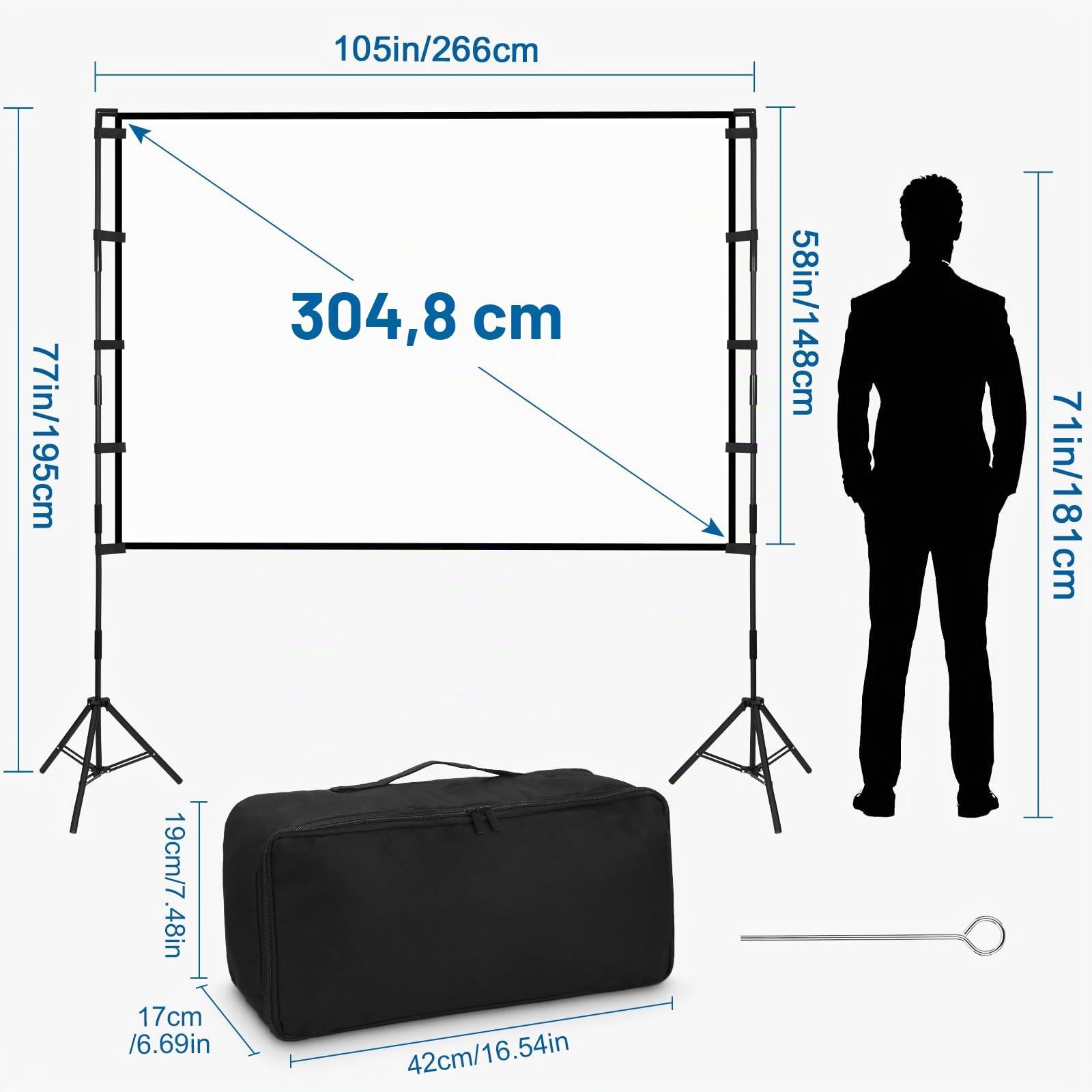 Proiettore Tela con Treppiede 120 Pollici Proiettore Tela Portatile Outdoor Cinema 16:9 HD Rear Front Giardino Proiezione con Borsa per Campeggio Home Party Teatro Notti