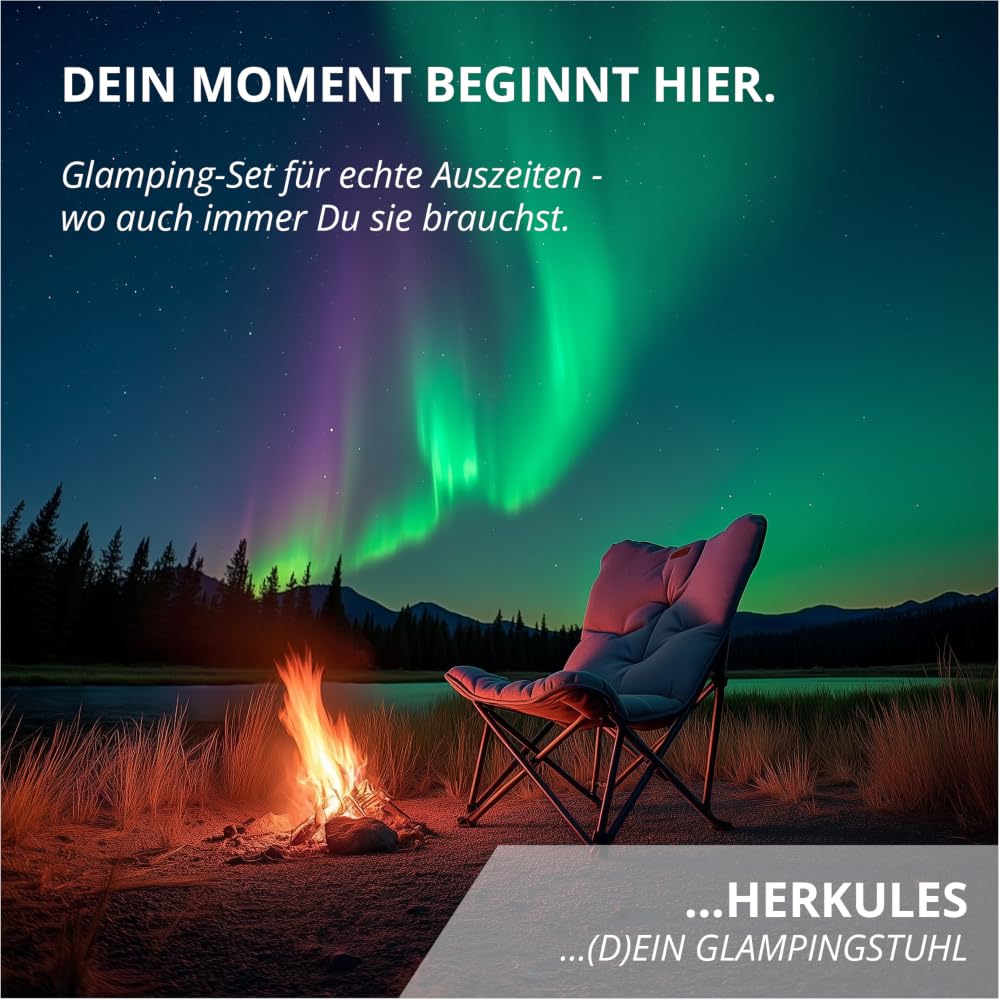 Eclipse Glamping Stuhl Bundle mit Campingstuhl HERKULES und Hocker Titan | Beige klappbar faltbar als Outdoor Klappstuhl Faltstuhl Angelstuhl Strandstuhl Balkonstuhl oder Gartenstuhl mit Tragetasche