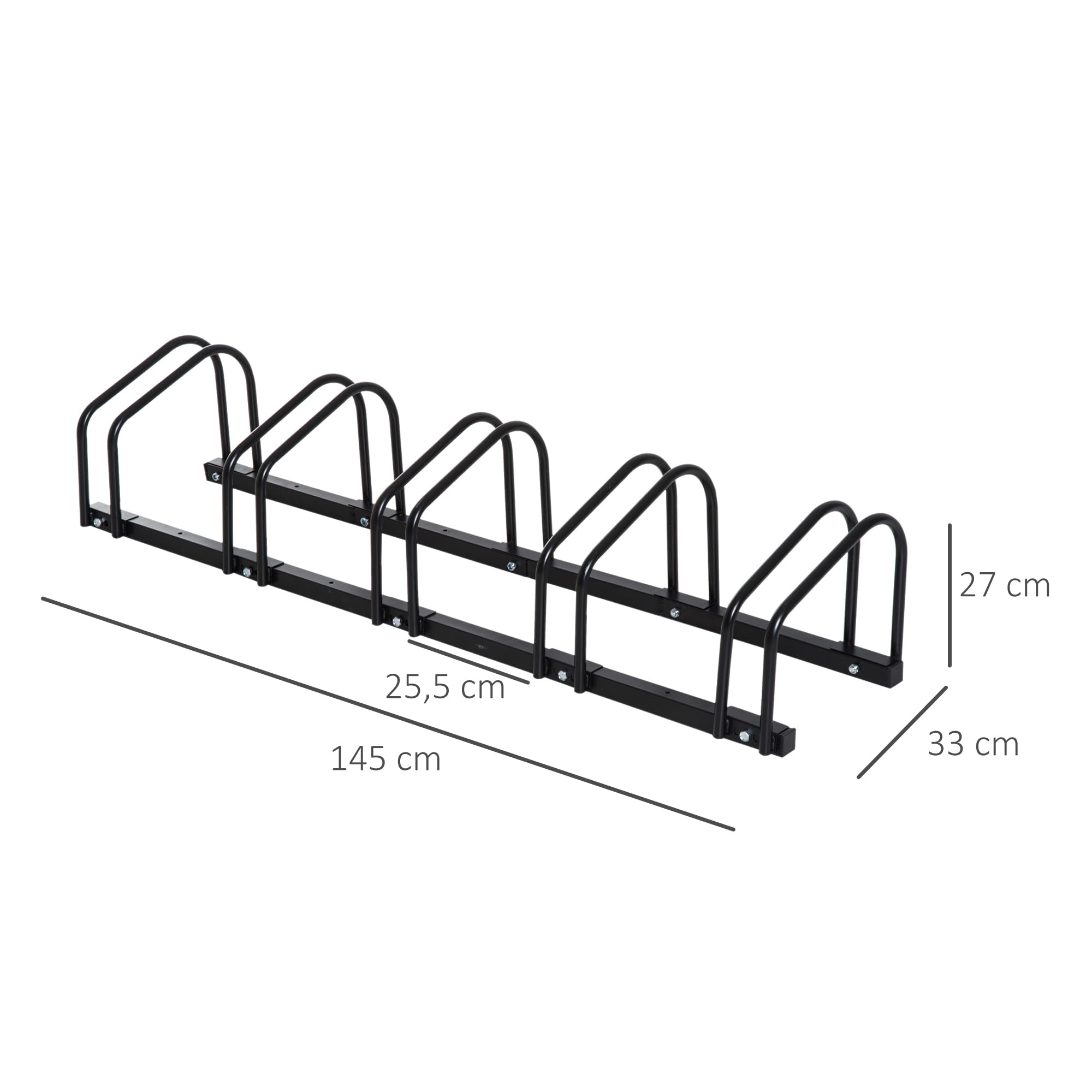 HOMCOM Râtelier 5 vélos range-vélos support de rangement pneu 65 mm sol ou mural pour VTT enfants BMX 145 x 33 x 27 cm acier noir