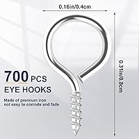 Vista 2 de AUGSUN Tornillos de ojo, 700 piezas de tornillos de ojo plateados de 8 x 4 mm, mini ganchos de ojo para manualidades, proyectos DIY y tapas