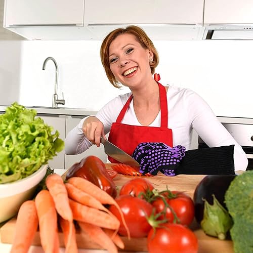 Miniatura 38 de Guantes largos, resistentes al calor 1472 °F, de silicona antideslizante, para barbacoa, cocinar, hornear, cortar Rojo