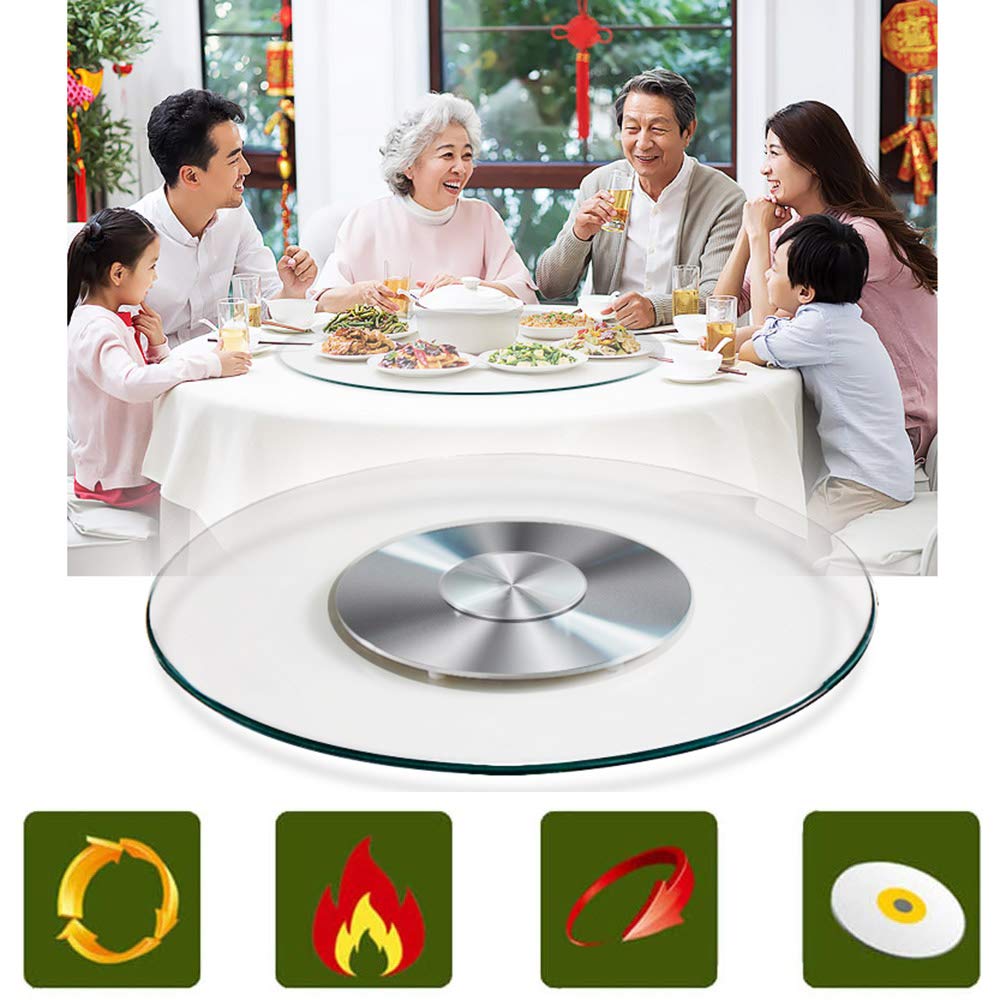 Ø60-120cm/23.6″-47.2″ Plateau tournant en Verre trempé de 10 mm d'épaisseur Lazy Susan,Plateau de Service Rotatif pour Table à Manger à 360 degrés,Rotation Douce et Transparente