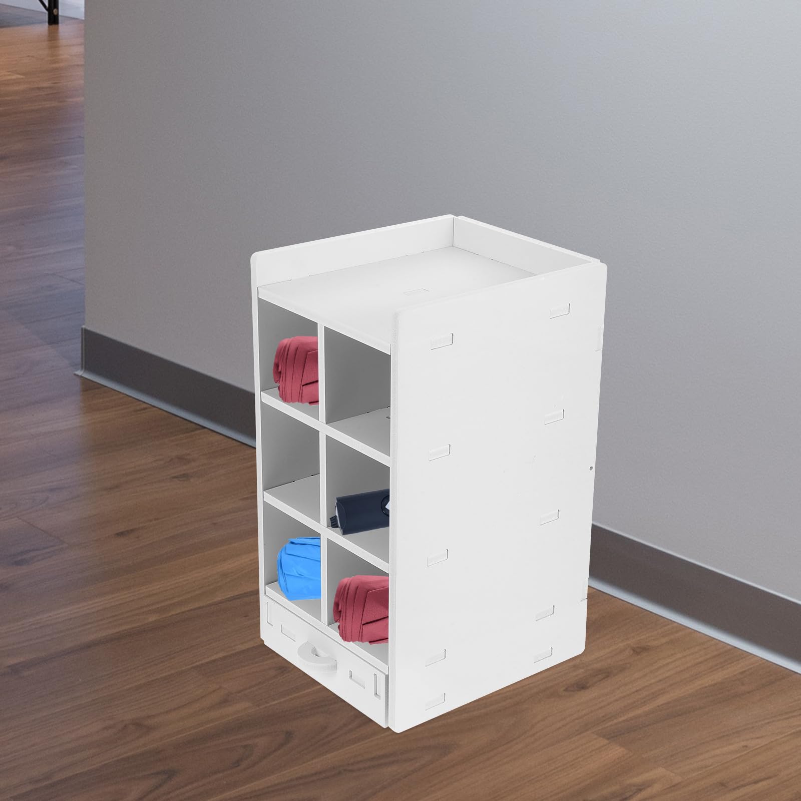 Portaombrelli Multiuso da Interno in Legno Bianco Design a Scomparti e Struttura da Pavimento, Resistente e Robusto per Uso Commerciale e Ospedali