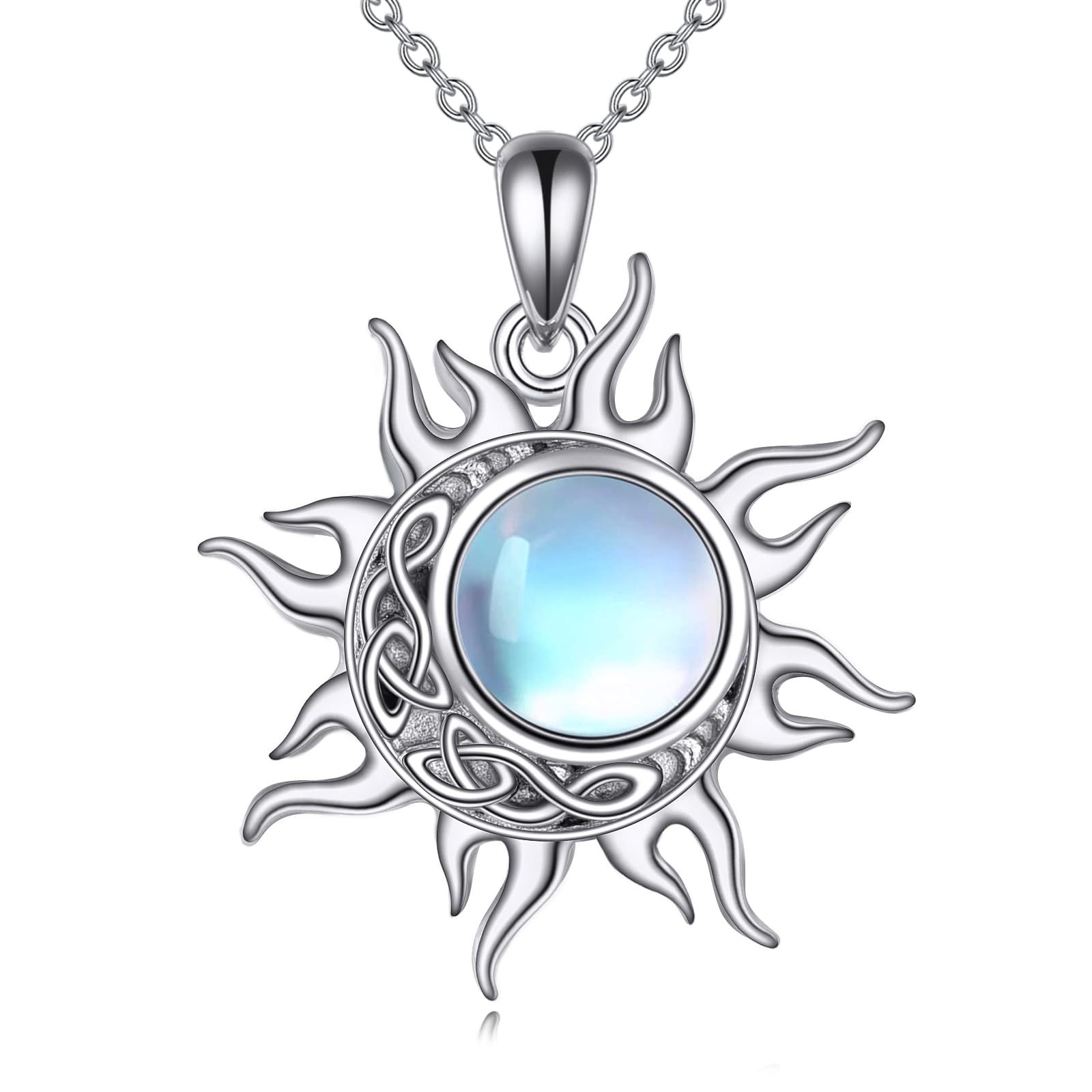 YFN Cadena de plata de ley y luna con colgante de sol y luna, joya de bruja para mujer, regalos para amantes de la naturaleza, Normal, Plata esterlina, No es una piedra preciosa