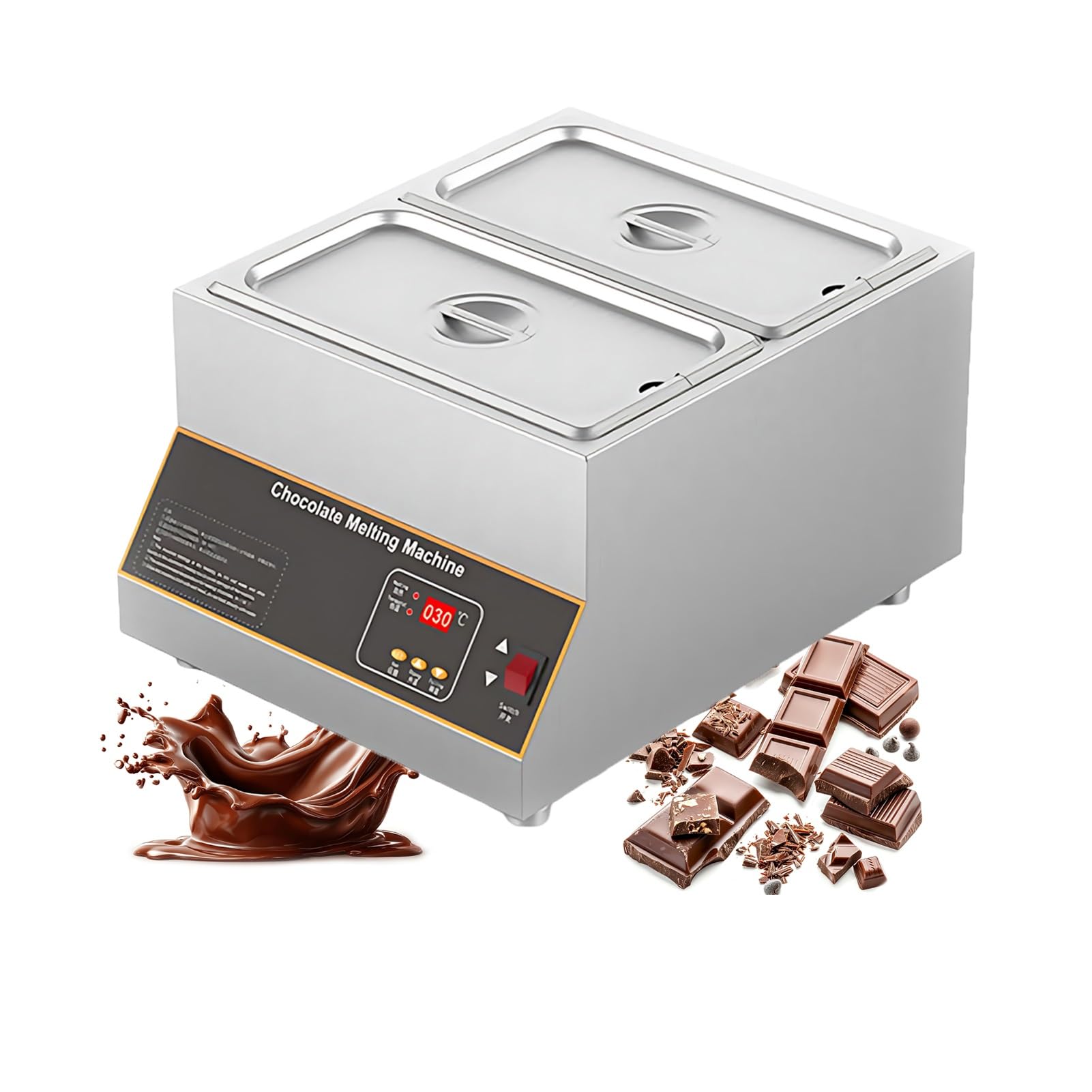 Machine de Fusion Chocolat-12kg Pot-Fondoir à Chocolat Électrique-Chauffage Comptoir Pour Hôtel,Trempeuse à Chocolat-Température Constante 0-85 C-Acier Inoxydable 304(2Tank)