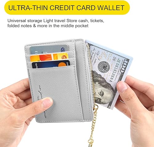 Miniatura 5 de URAQT Cartera para tarjetas de crédito, cartera minimalista de cuero delgado con cremallera, mini protector de tarjeta de crédito, llavero bolsillo