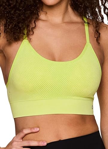 Rbx Women's X-Back Seamless Low Impact Gym Yoga Sports Bra Textured Yellow Lime M #TOP2