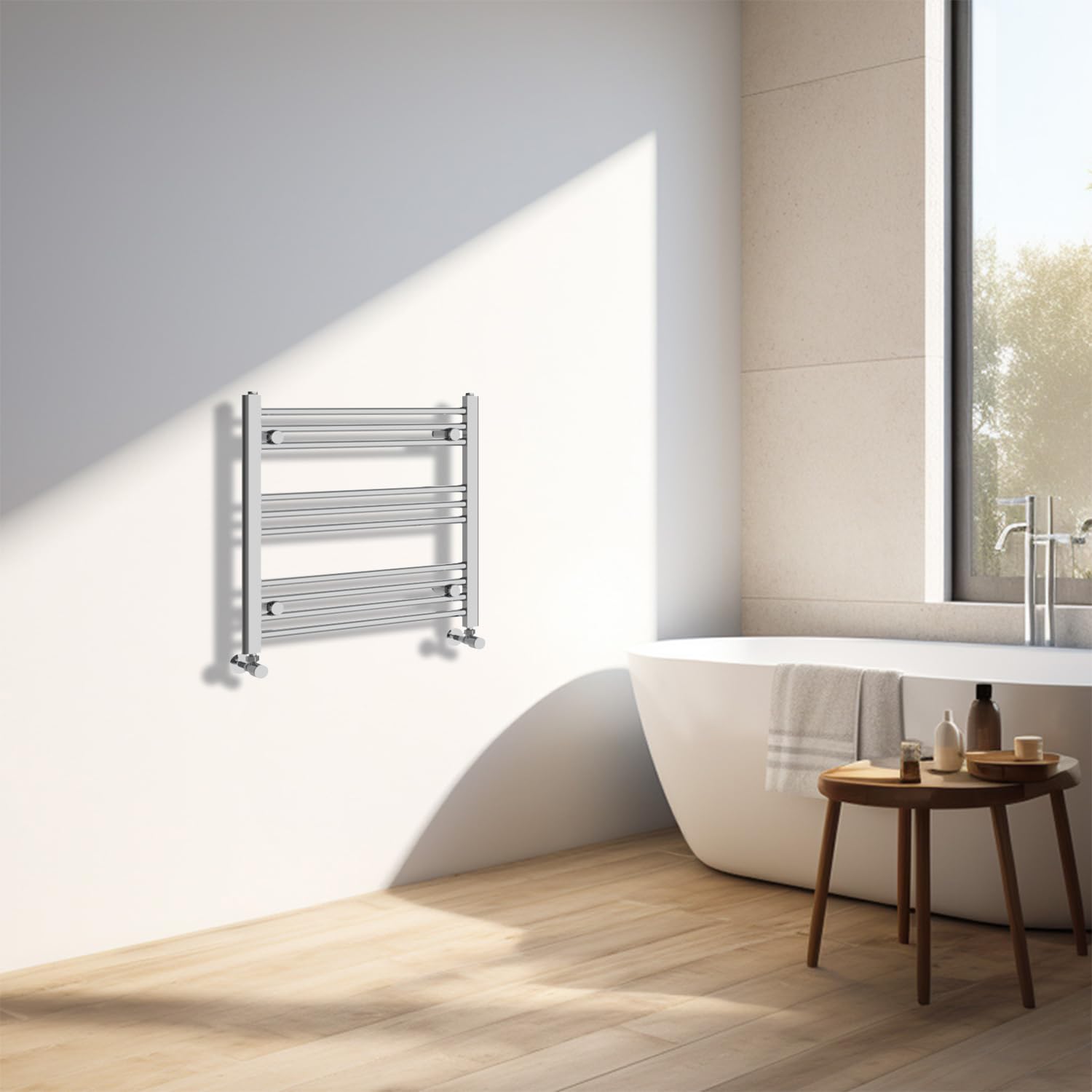 Nrg Chrome Heated Towel Rail Straight Designer Bathroom Radiator - 600×600Mm