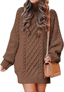 Women Turtleneck Long Sleeve Oversized Cable Knit Chunky Pullover Short Sweater Dresses