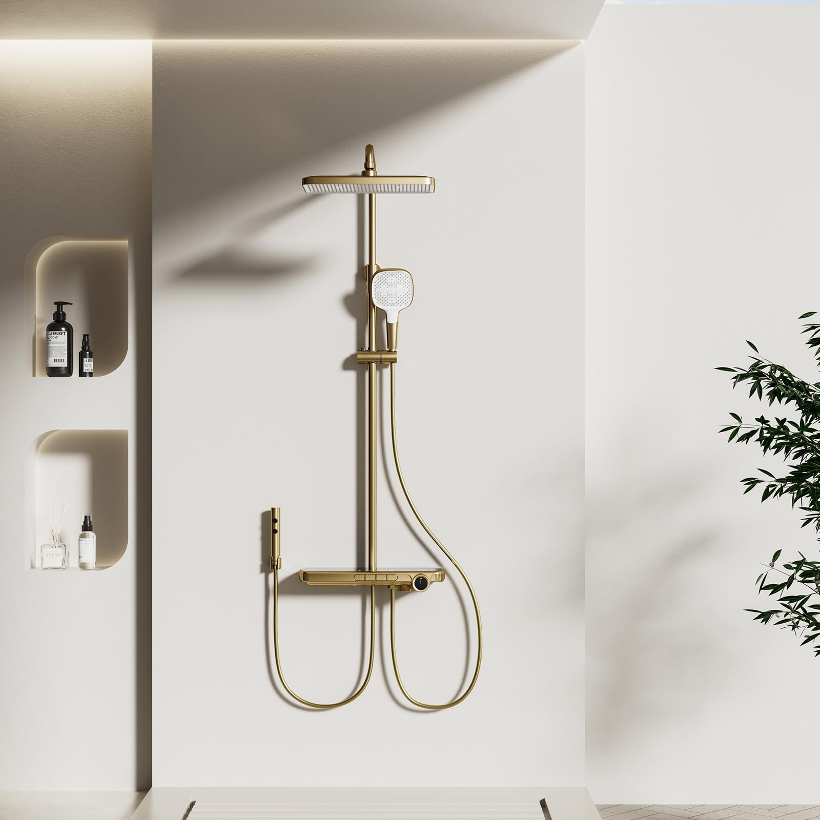 Colonna Doccia Termostatica, Oro spazzolato Colonna Doccia con Miscelatore