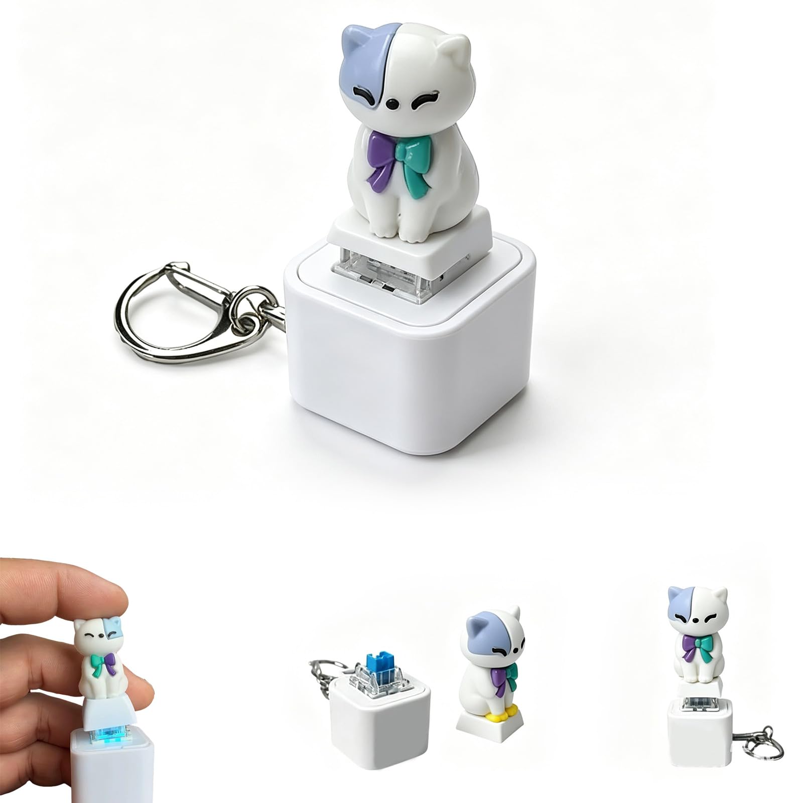 Seagull Mine Sound Button Keychain, Rechargeable Mine Seagull Keyring Fidget Clicker with Real Sound and LED Light, Funny Interactive Desk Stress Relief Fidget Toy Gifts for Adults (1PCS Cat)