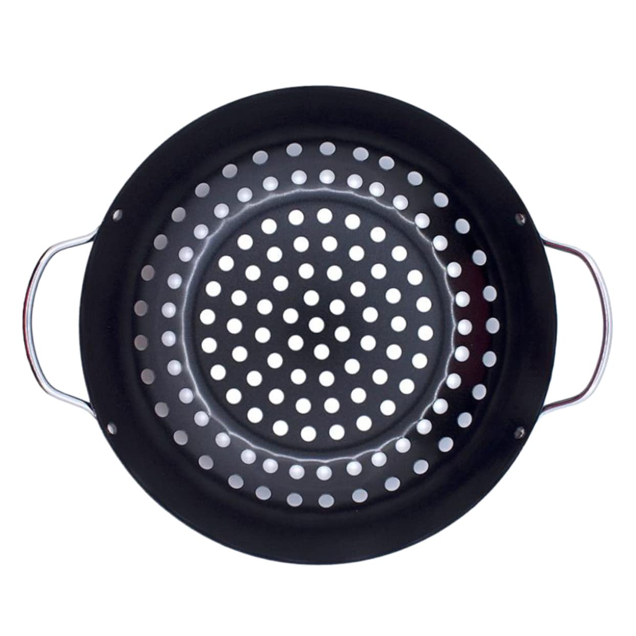 SUPVOX Piastra per Barbecue Rotonda in Acciaio con Foro, Padella Antiaderente per Grigliare Carne e Pesce, Facile da Pulire, per Uso Domestico e All'aperto