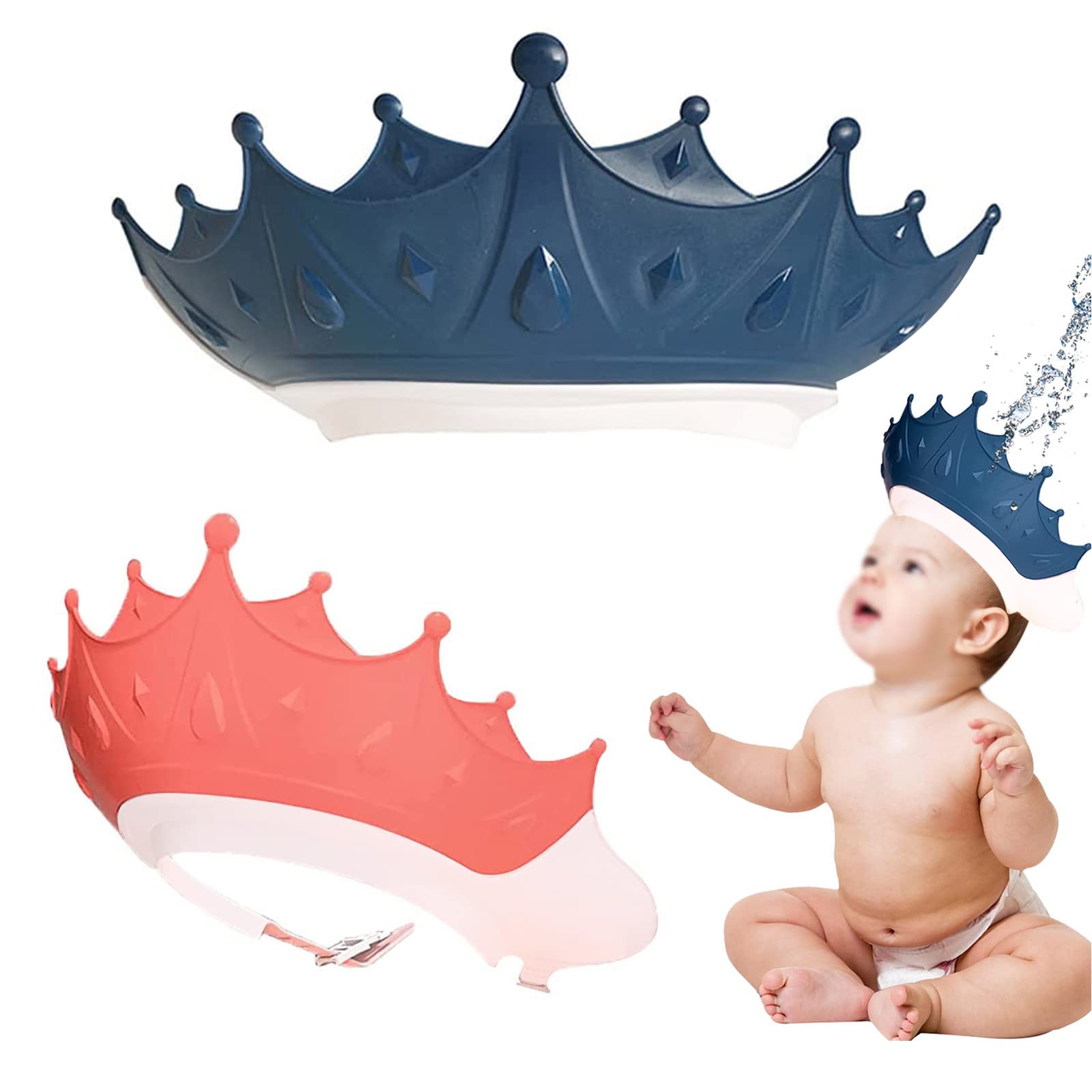 2 Pezzi Corona Cuffia Doccia per Bambini Cappello Bagnetto Bambini Cuffia Shampoo per Bambini Visiera Doccia Bambini Regolabile Protegge Gli Occhi dall'Acqua e Shampoo per La Cura del Bambino