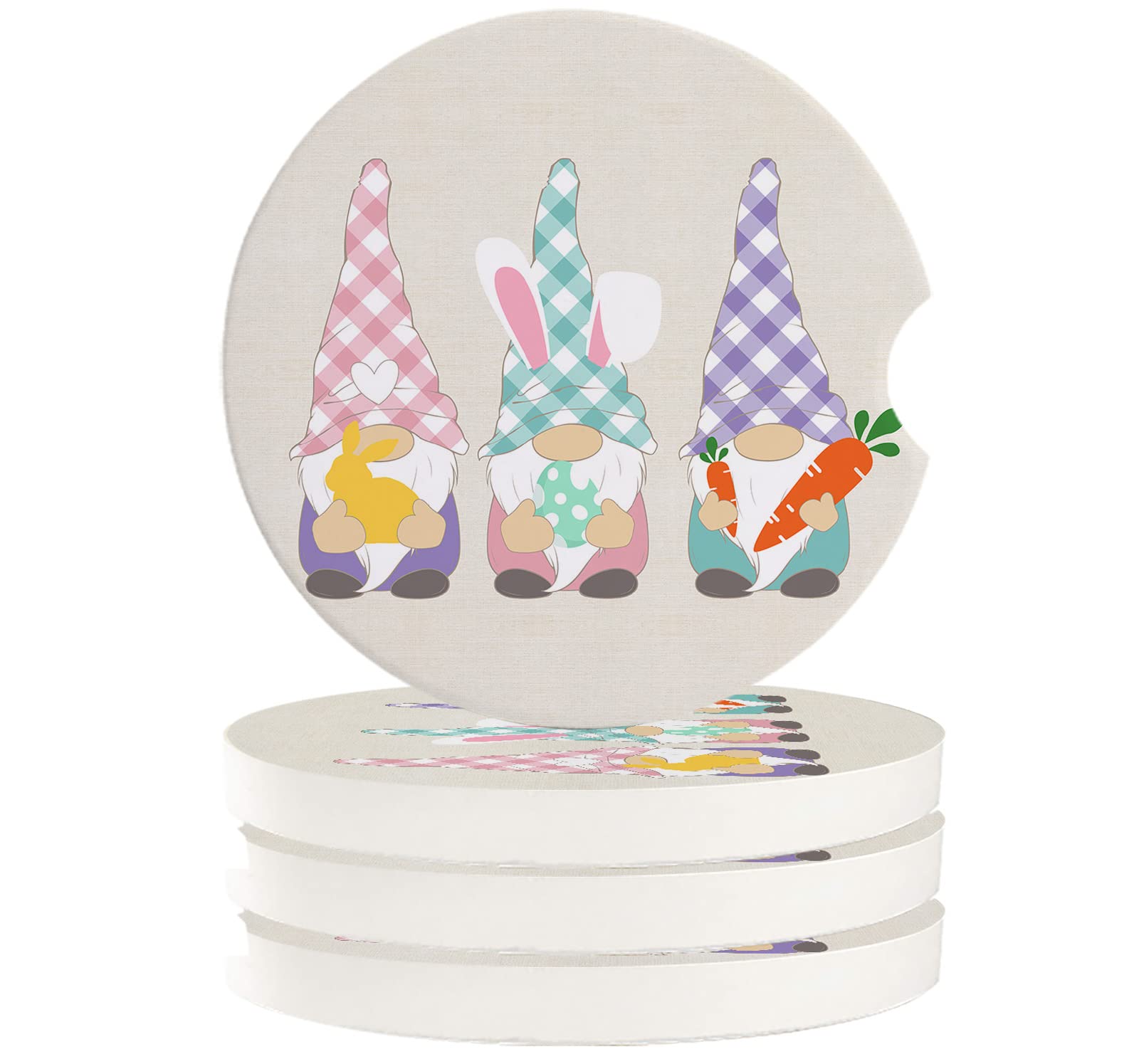 Farm Gnomes with Lattice Plaid Hat4 PieceEaster Day Banny and Eggs Rabbit Carrot