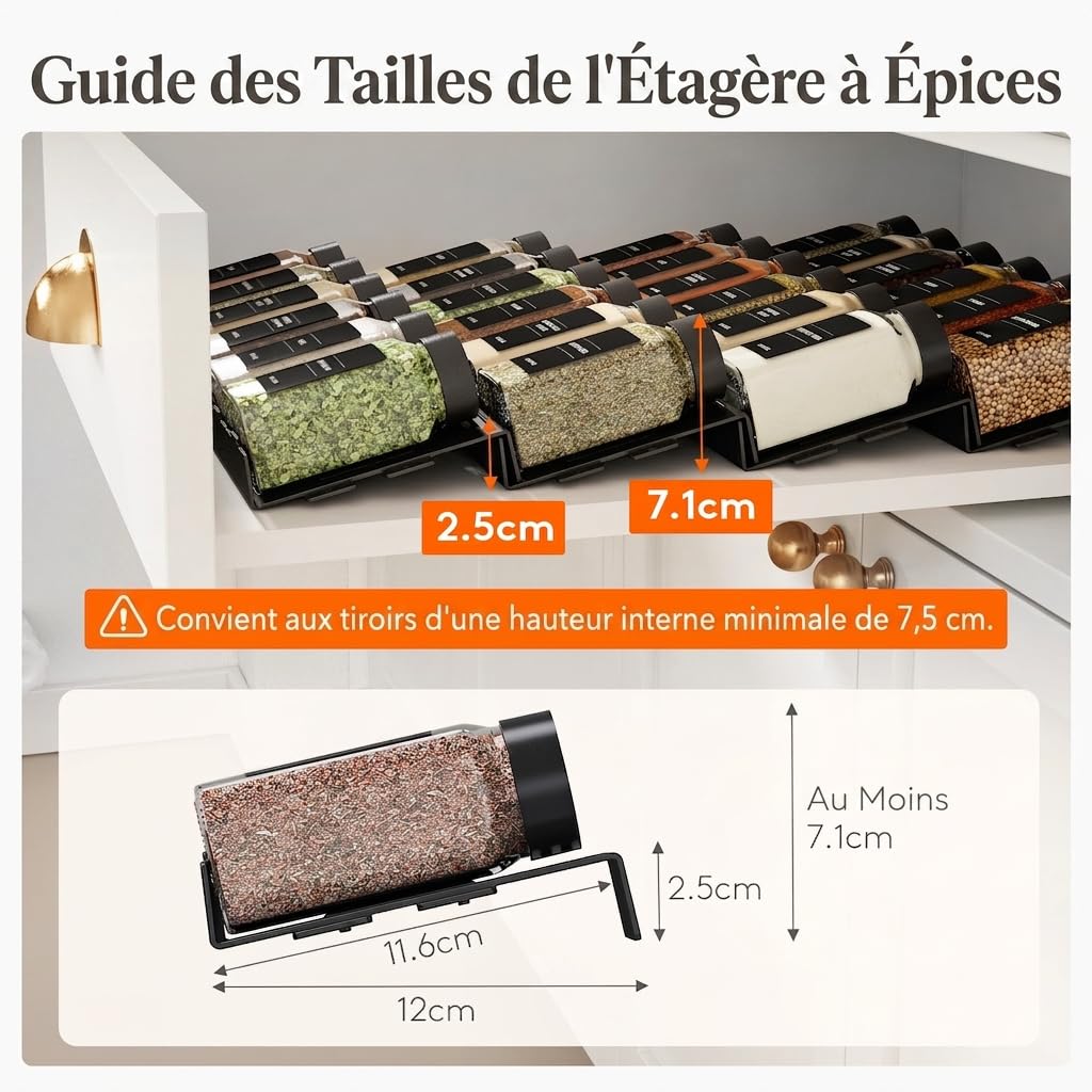 Lifewit Rangement d'Épices pour Cuisine, 24 Pièces avec 24 Bocaux et 250 Étiquettes, Étagère à Pot Epices de Tiroir Colocalisable et Antidérapants, Organisateur Réglable de Stockage, Noir