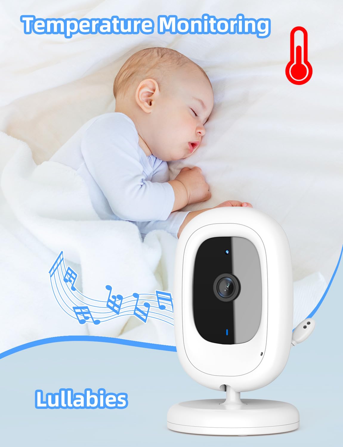 TakTark Elektroniczna niania z kamerą 2,8 cala, wideo-niania 720p, IPS, bez Wi-Fi, akumulator 750 mAh, 2-drożne rozmowy, tryb VOX, 3 x zoom cyfrowy, widoczność w nocy, monitorowanie temperatury,
