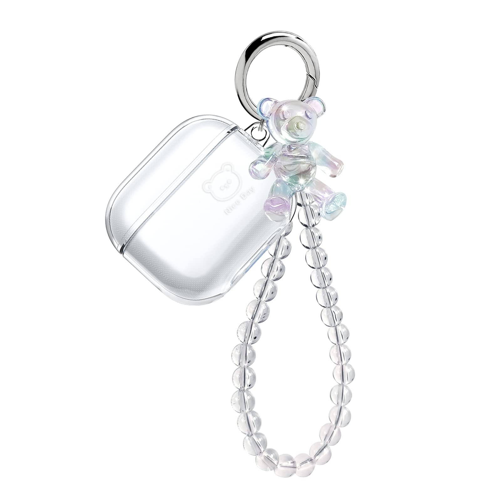 Aircawin for Airpods 3 Case,Clear Cute Bear for AirPods 3rd Generation Cover 2021,Protective Soft TPU Shockproof Airpod 3 Protector Skin with Carabiner&Bear Handchain for Women Girls-Crystal