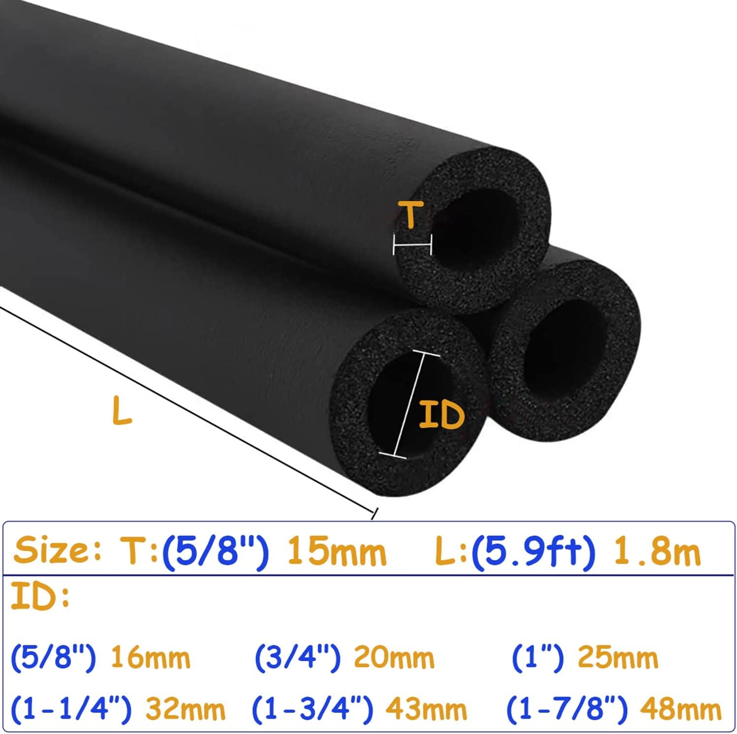 Pipe Insulation Foam, Foam Hose Antifreeze Fire, Solar Tubing Insulation for Utensil Tools Handle Support, 1pcs(25mmx15mmx1.8m)