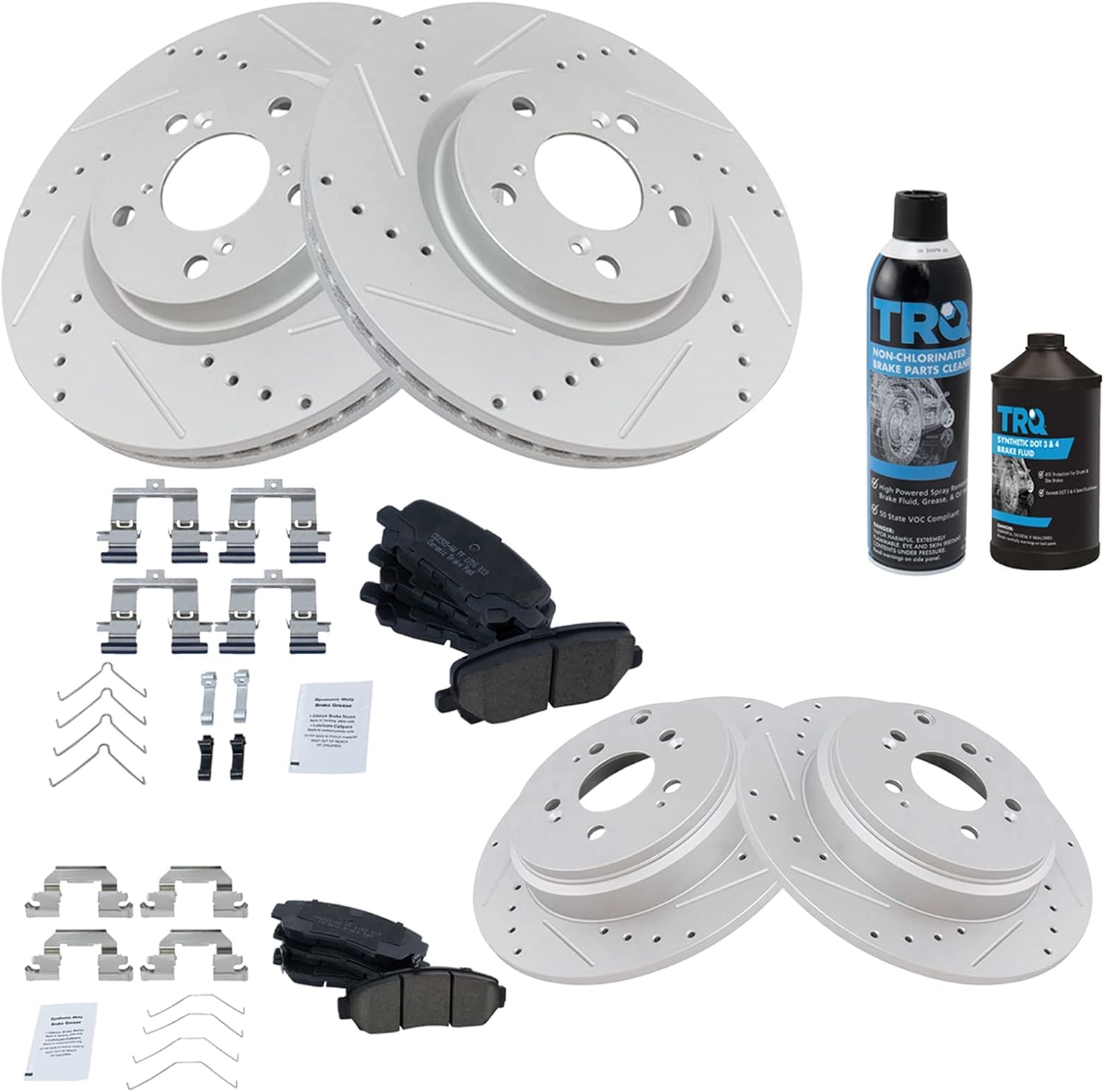 TRQ Front and Rear Performance Brake Pad & Rotor Kit Brake Chemical Kit Brake Pads Brake Rotors Set Ceramic Premium G-Coated Compatible with 2011-2014 Honda Odyssey