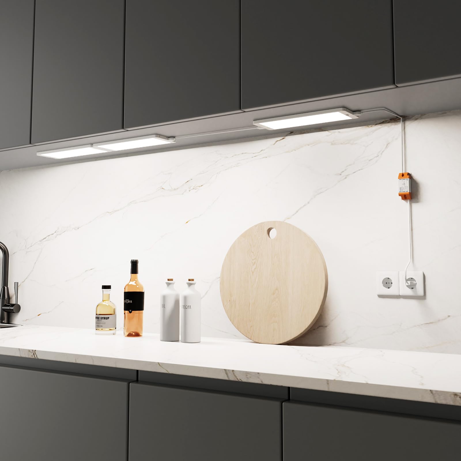 LED Unterbauleuchte Unterschrank Küche Lampe Flach Dimmbar für Küchenschrank Arbeitsplatte Küche, 3er Anschließbare Lampen mit Berührungsloser Schalter, 230V, 5 Beleuchtungsfarb Modi