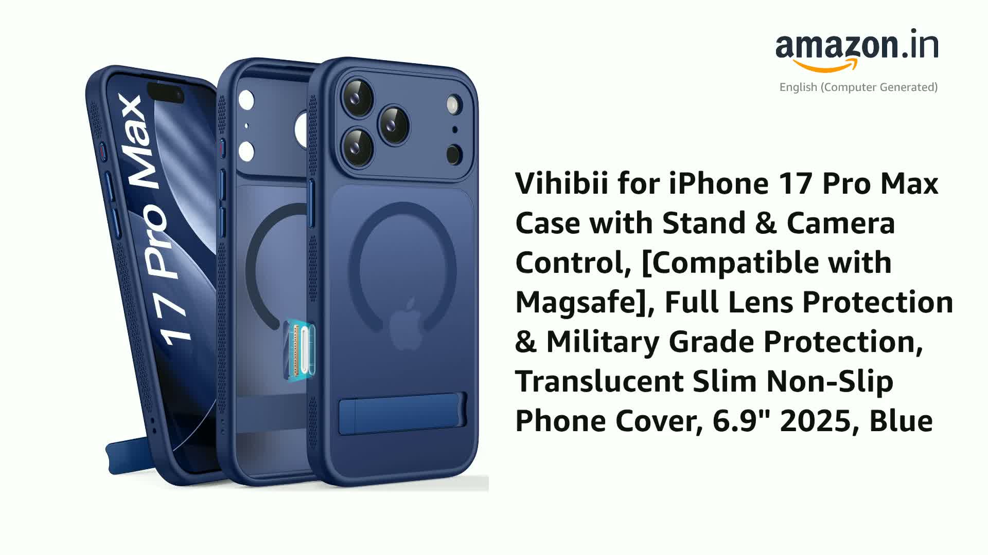 Vihibii for iPhone 17 Pro Max Case with Stand & Camera Control