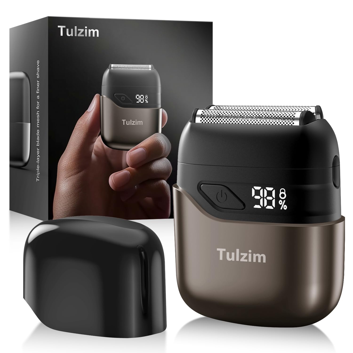Tulzim Electric Foil Shaver for Men: Cordless Electric Razor for Face &amp; Beard - 3 Floating Blades, 100-Min Runtime, USB-C Fast Charge, IPX7 Waterproof for Travel,Ink Gray