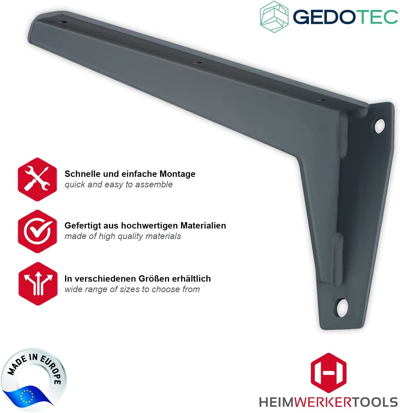 Gedotec Schwerlast-Konsole | 2 Stk - Regal Winkelträger | MIRA Strong | Länge 780 mm | Tragkraft 500 kg per Paar | Regalhalterung Stahl massiv grau | Regal Halterung Wand - Regalträger für Wandmontage