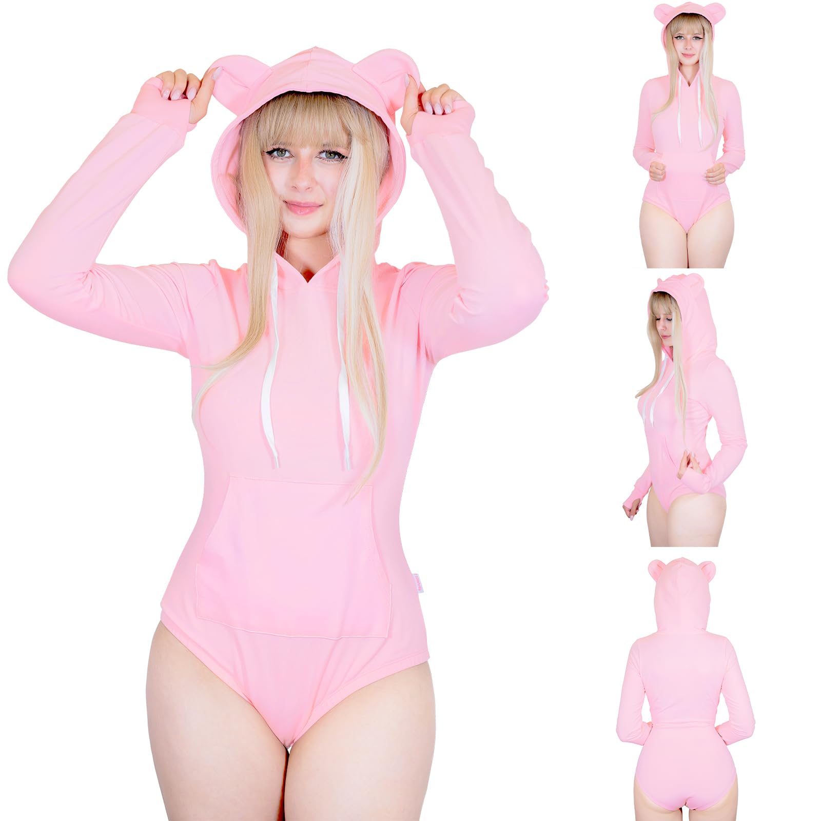 LittleForBig Baumwolle Strampler Onesie Pyjamas Hoodie Bodysuit – Gemütlicher Bär Hoodie Sweatshirt Strampler Braun/Rosa/Schwarz/Magenta