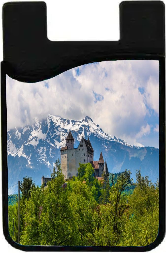 Island Gifting Neoprene Stick-on ID Card Holder for iPhone/Galaxy/Google Android Cases Featuring Image of Medieval Castle in Liechtenstein - a Leichtenstein Landmark